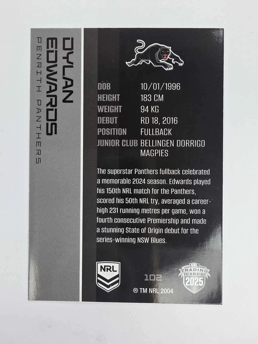 NRL 2025 Traders Base Card #102 Dylan Edwards Penrith Panthers
