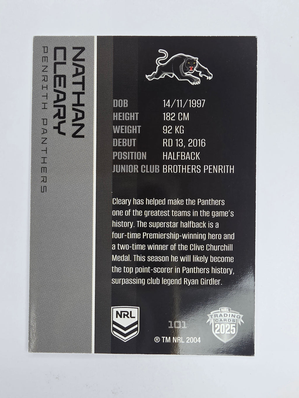 NRL 2025 Traders Base Card #101 Nathan Cleary Penrith Panthers