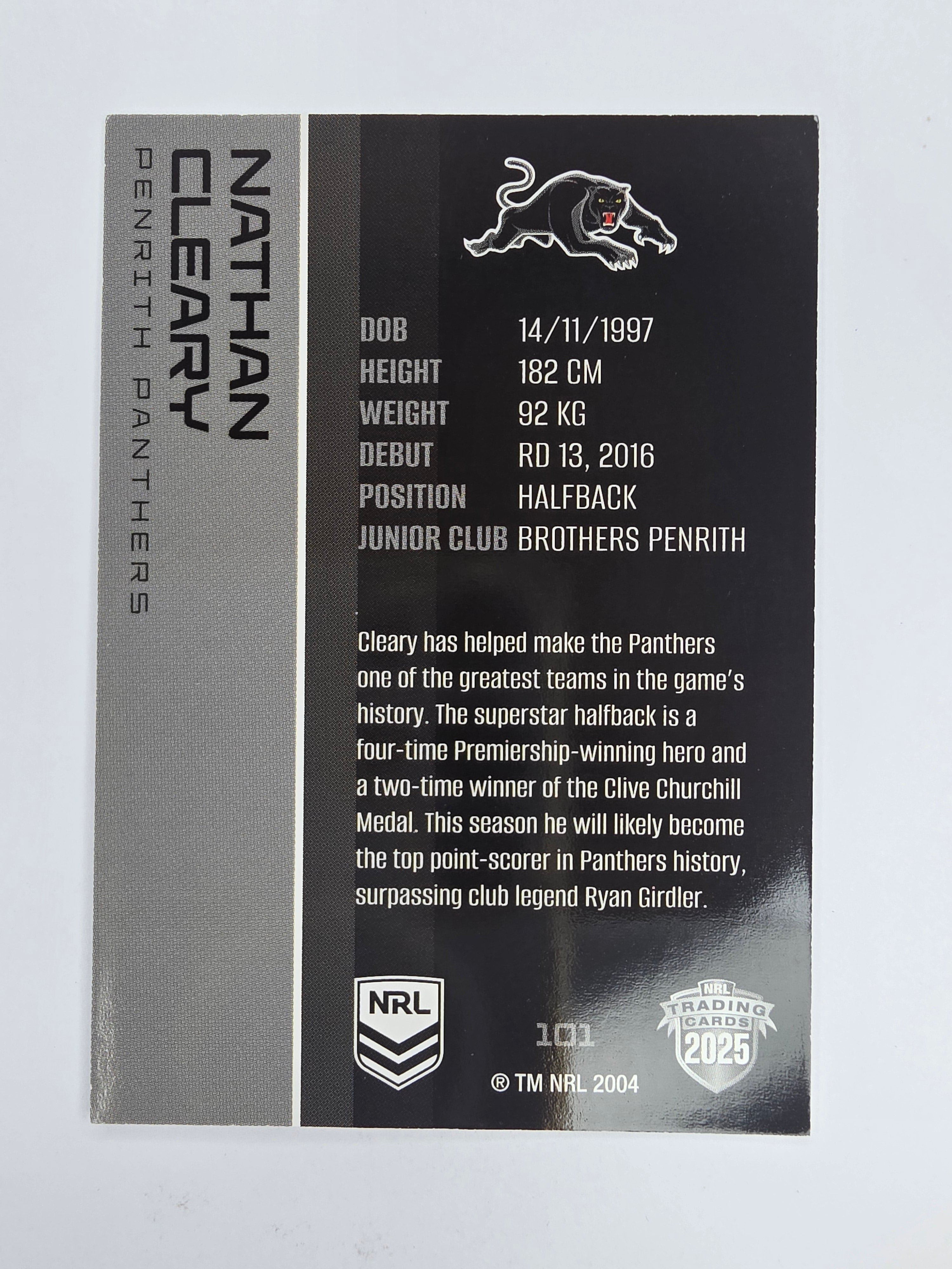 NRL 2025 Traders Base Card #101 Nathan Cleary Penrith Panthers