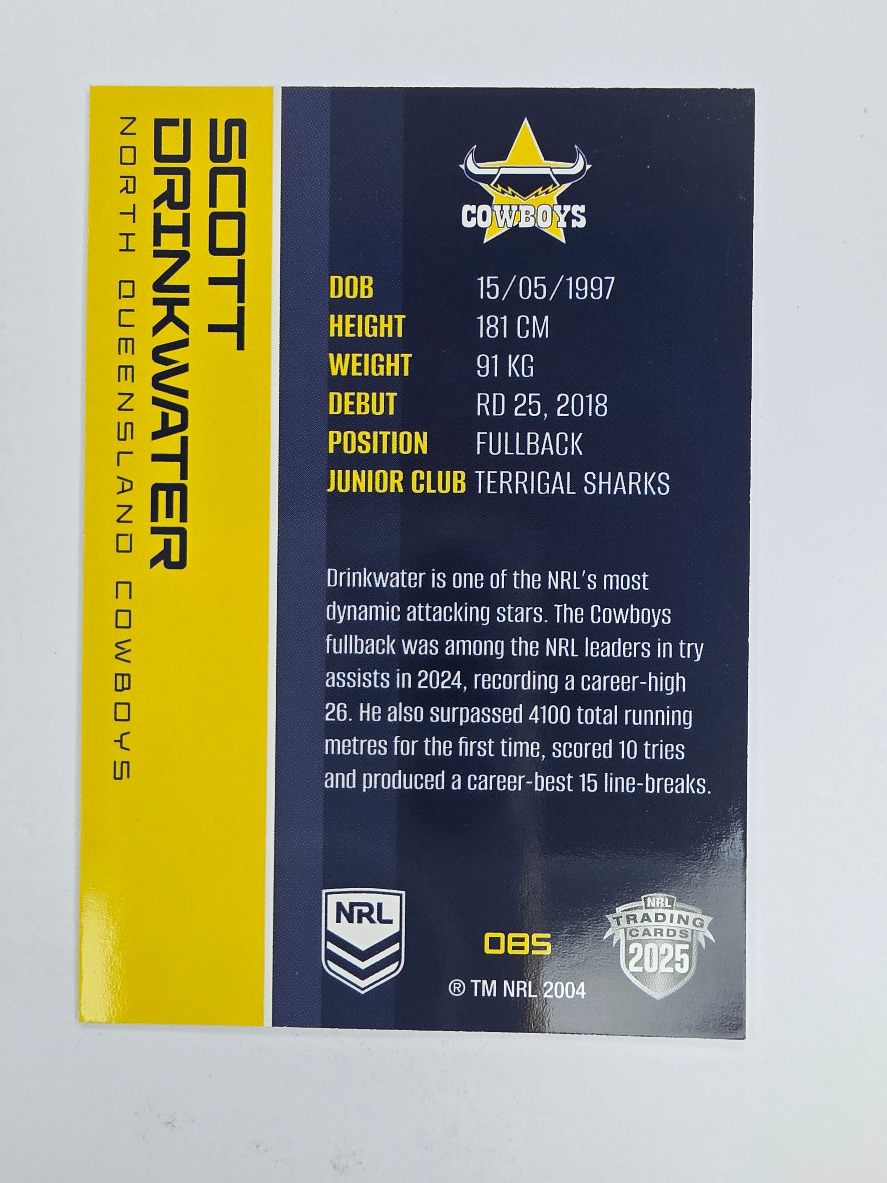 NRL 2025 Traders Base Card #085 Scott Drinkwater North Queensland Cowboys