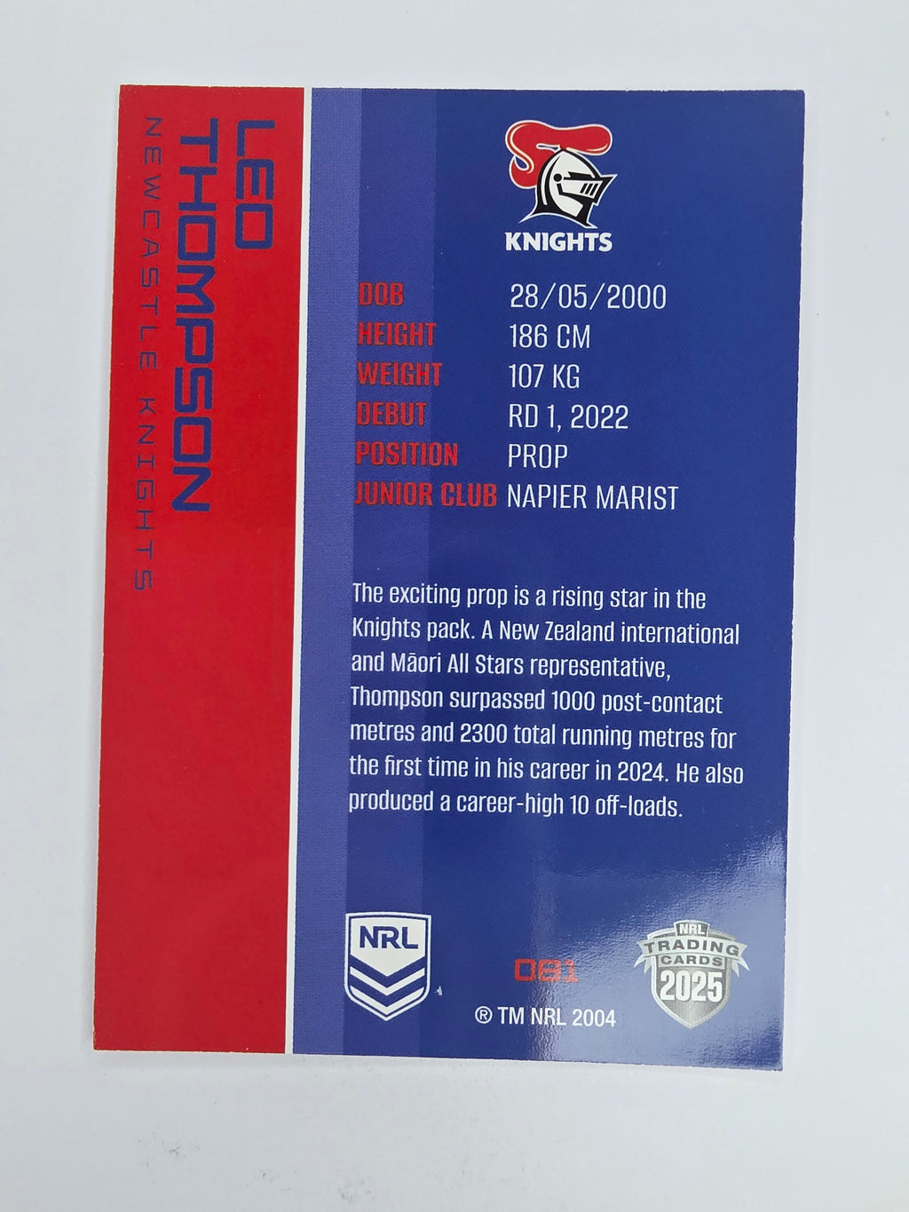 NRL 2025 Traders Base Card #081 Leo Thompson Newcastle Knights