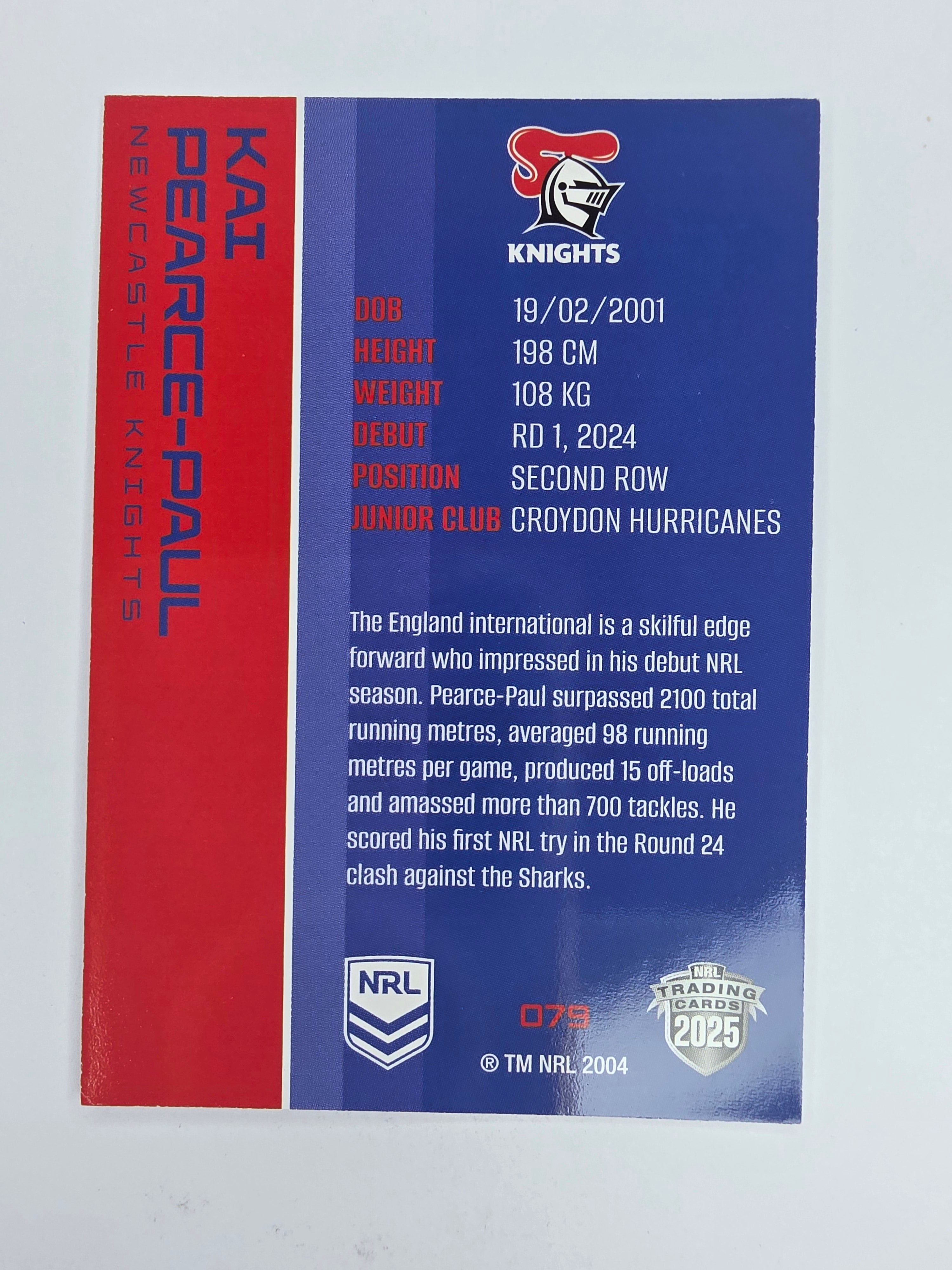 NRL 2025 Traders Base Card #079 Kai Pearce-Paul Newcastle Knights