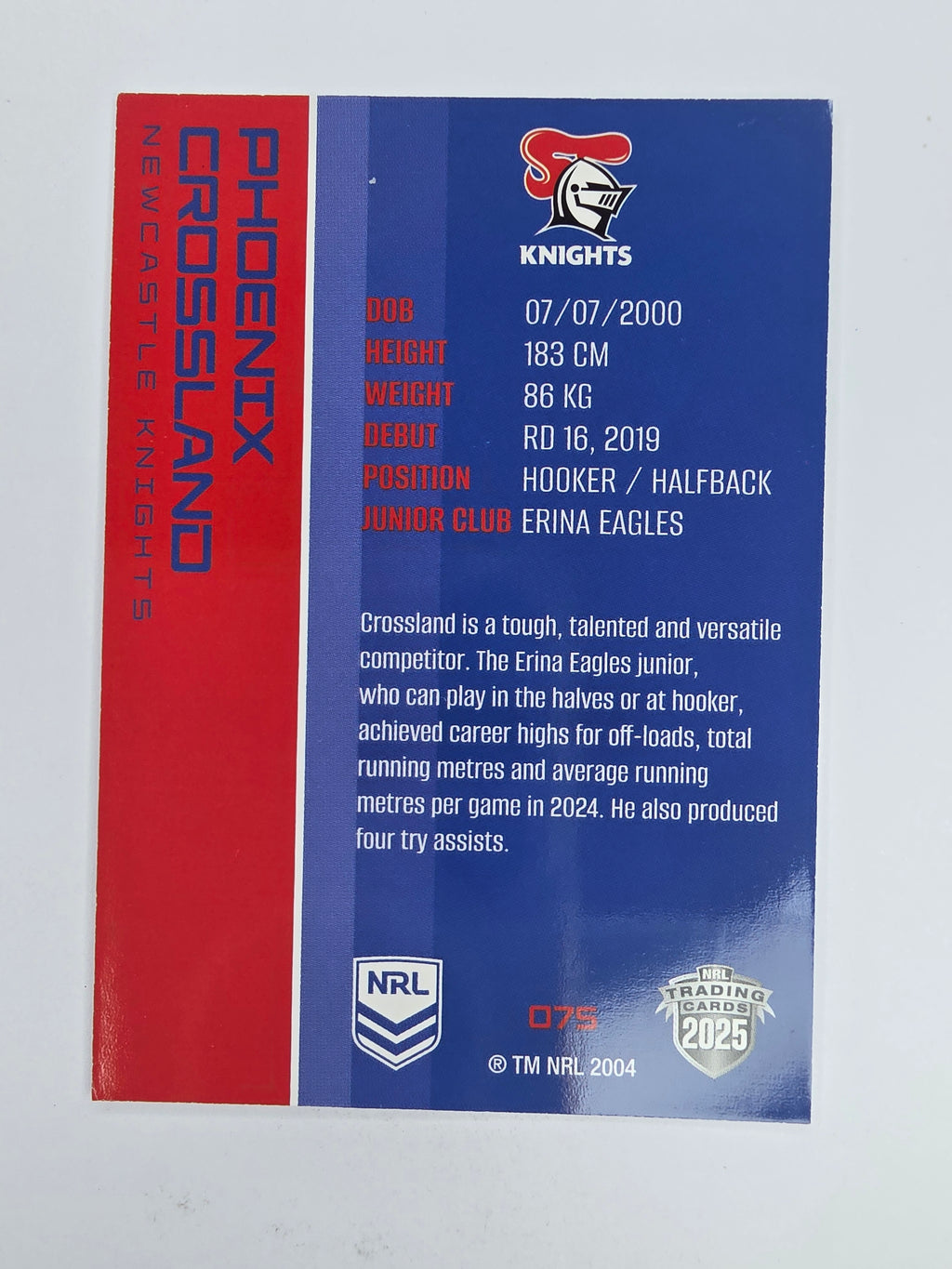 NRL 2025 Traders Base Card #075 Phoenix Crossland Newcastle Knights