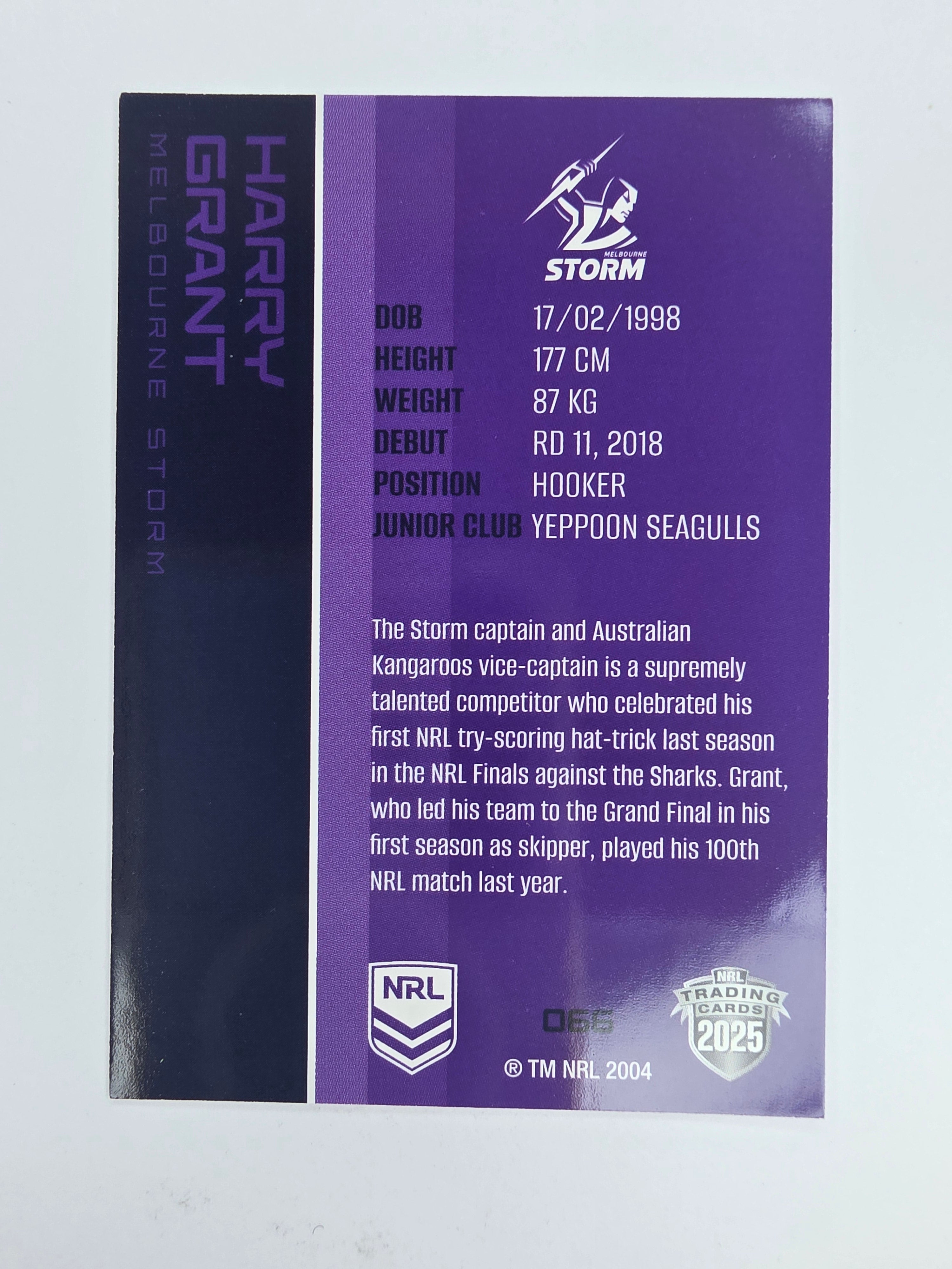 NRL 2025 Traders Base Card #066 Harry Grant Melbourne Storm