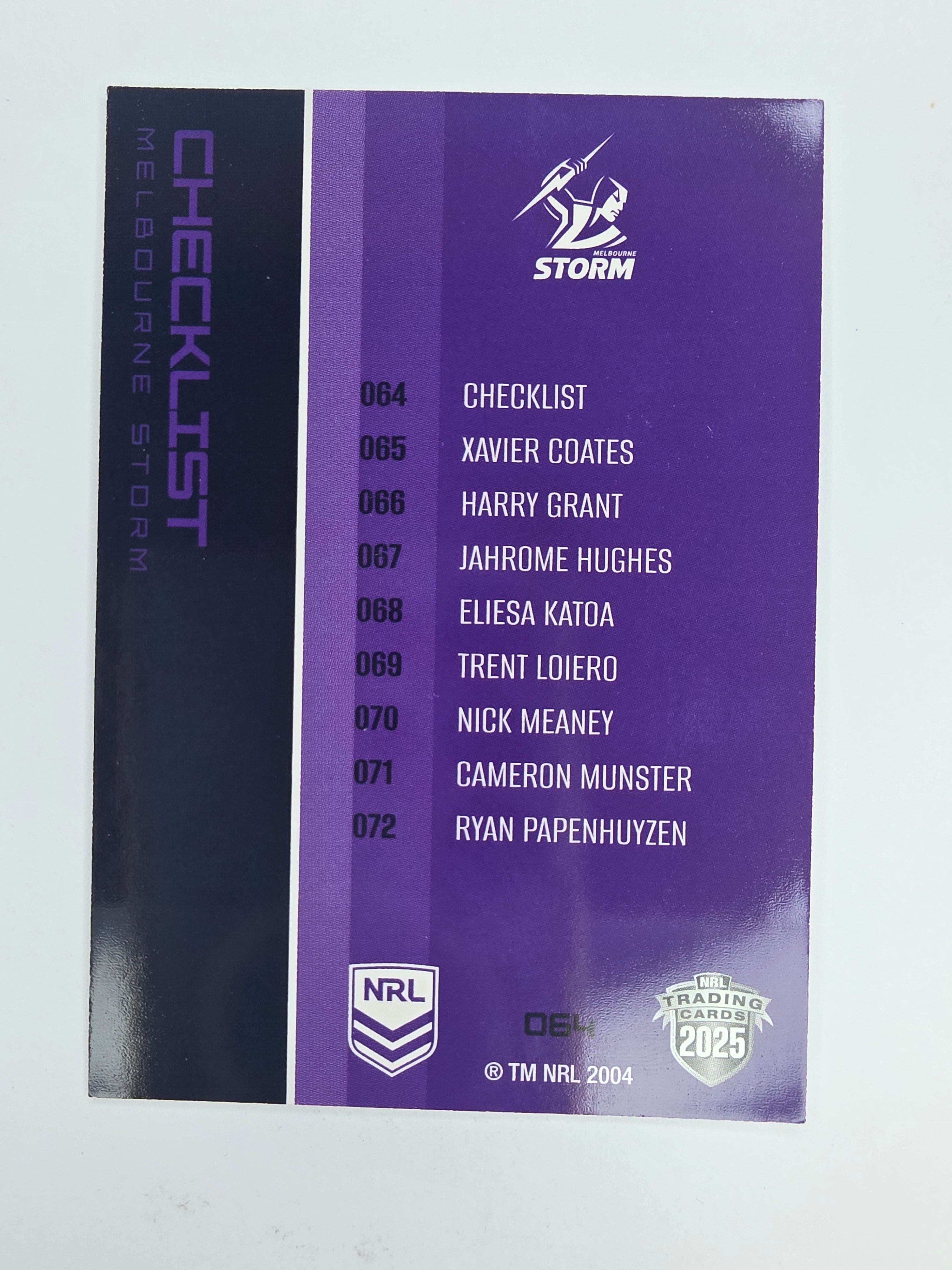 NRL 2025 Traders Base Card #064 Storm Checklist Melbourne Storm
