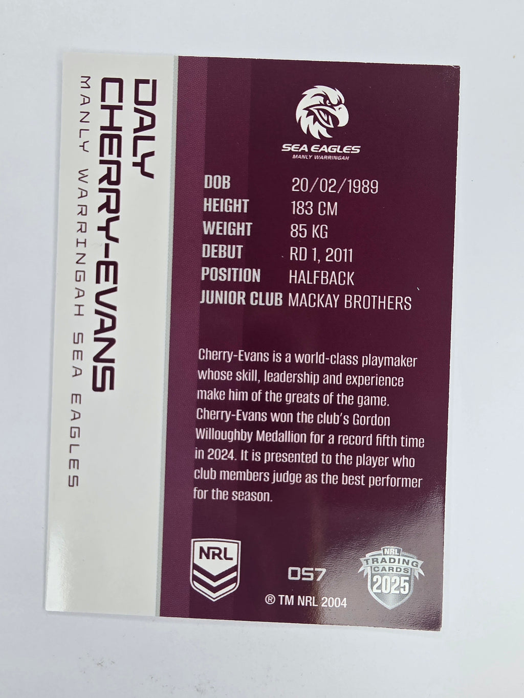 NRL 2025 Traders Base Card #057 Daly Cherry-Evans Manly Warringah Sea Eagles
