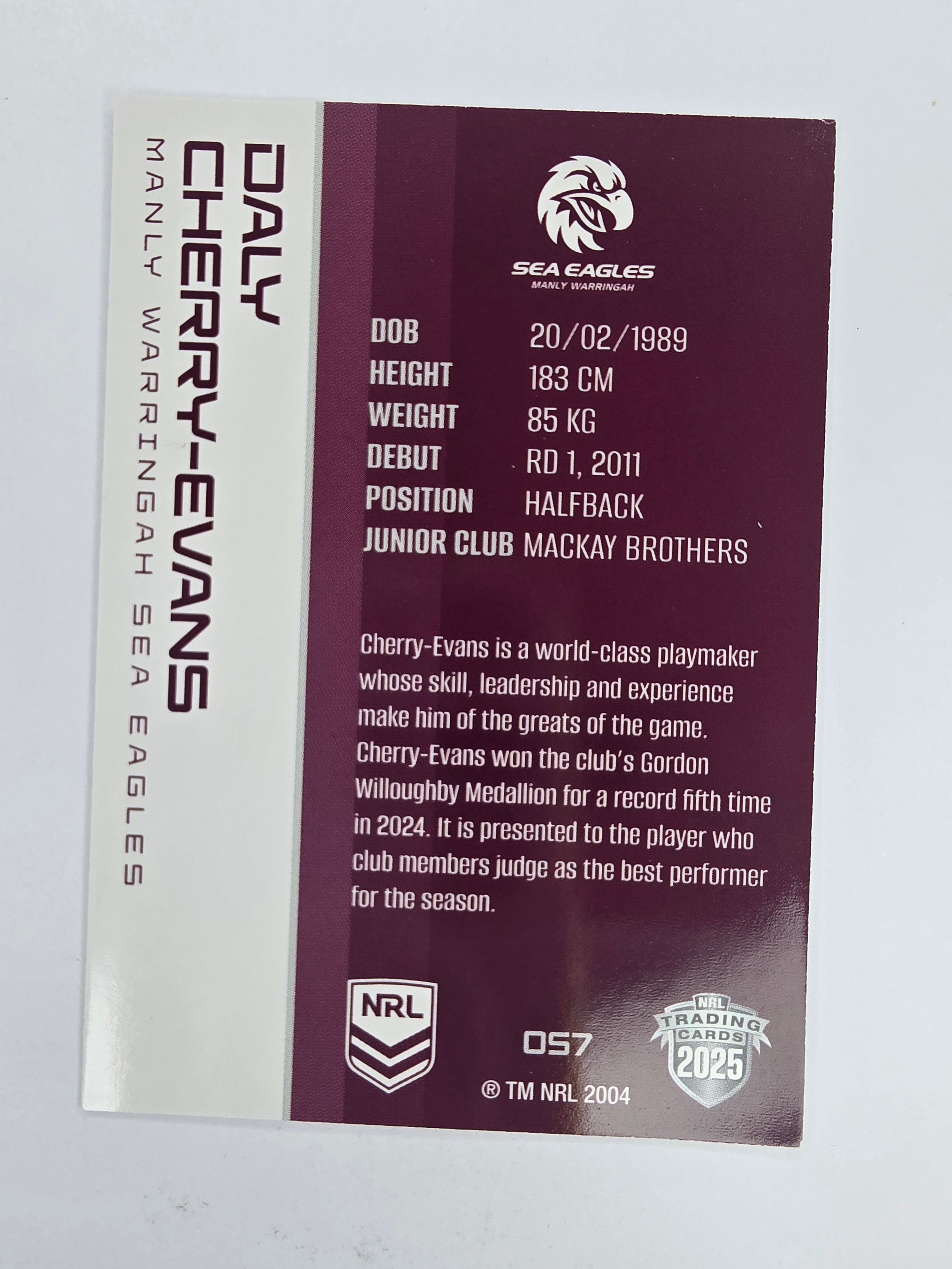 NRL 2025 Traders Base Card #057 Daly Cherry-Evans Manly Warringah Sea Eagles