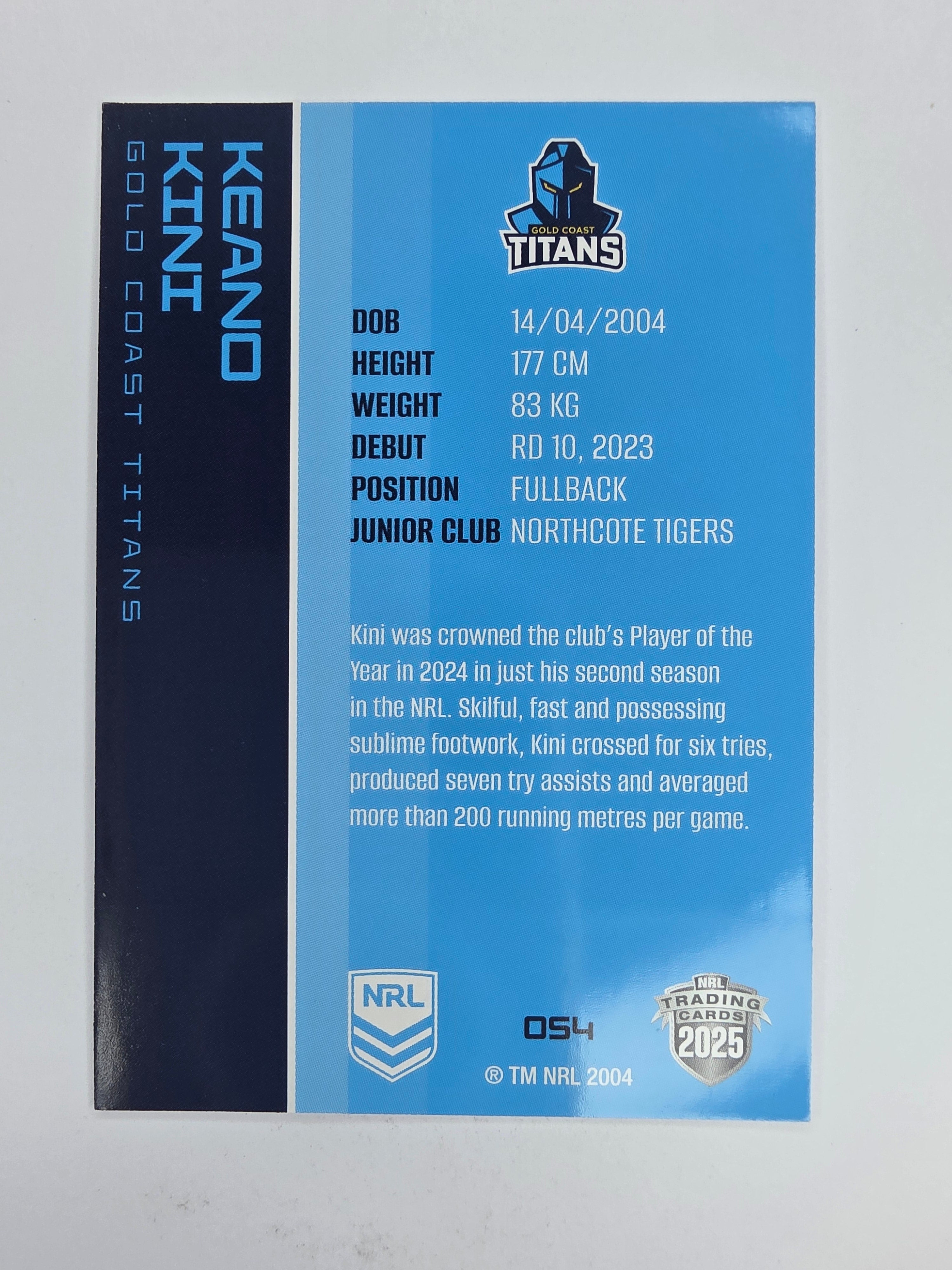 NRL 2025 Traders Base Card #054 Keano Kini Gold Coast Titans