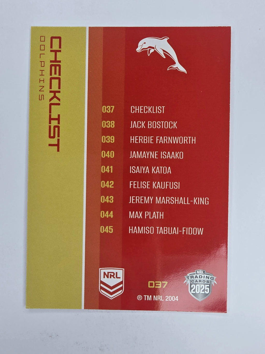 NRL 2025 Traders Base Card #037 Dolphins Checklist Redcliff Dolphins