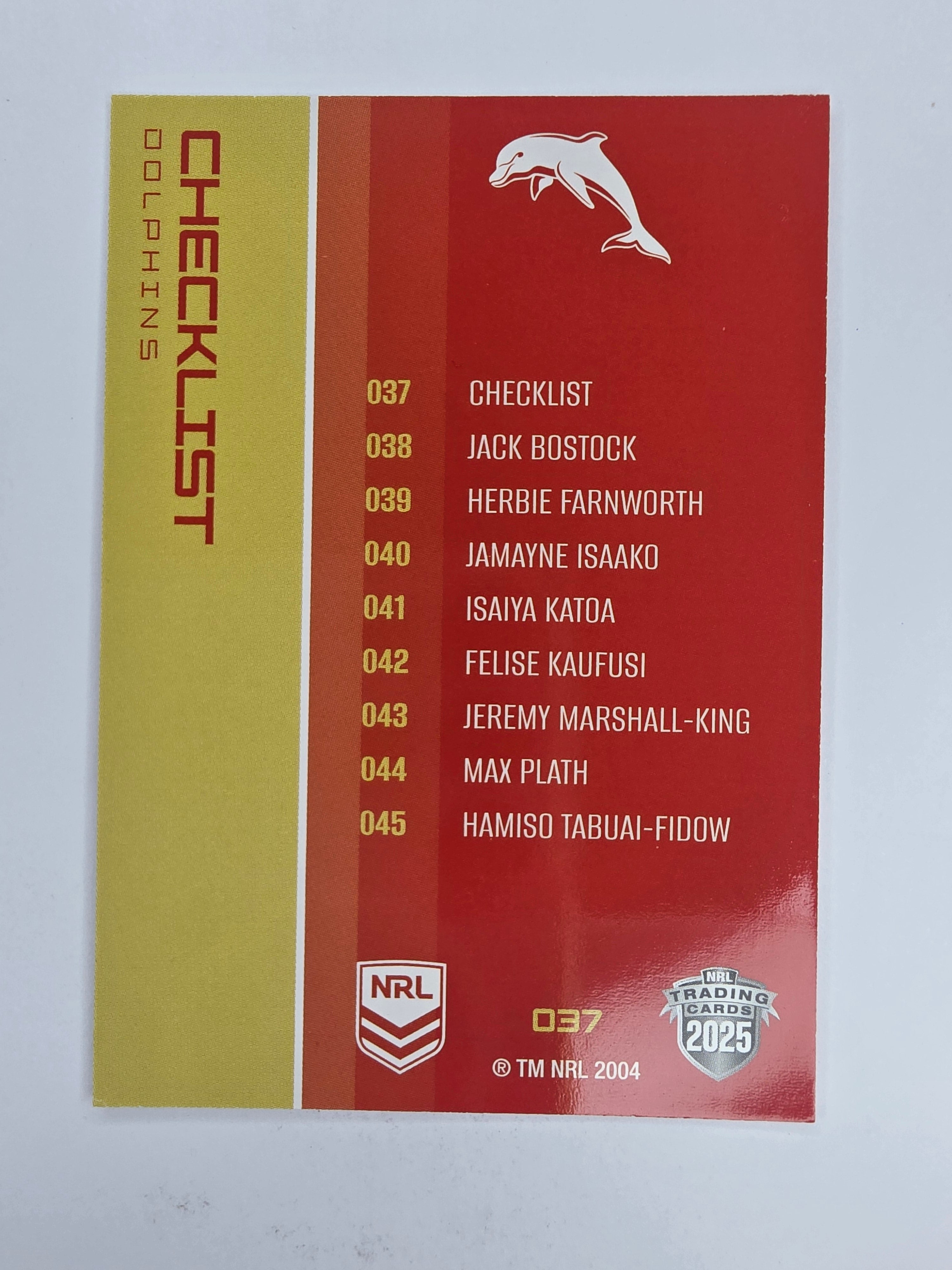 NRL 2025 Traders Base Card #037 Dolphins Checklist Redcliff Dolphins