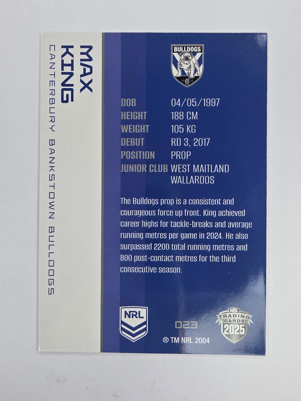 NRL 2025 Traders Base Card #023 Max King Canterbury Bankstown Bulldogs
