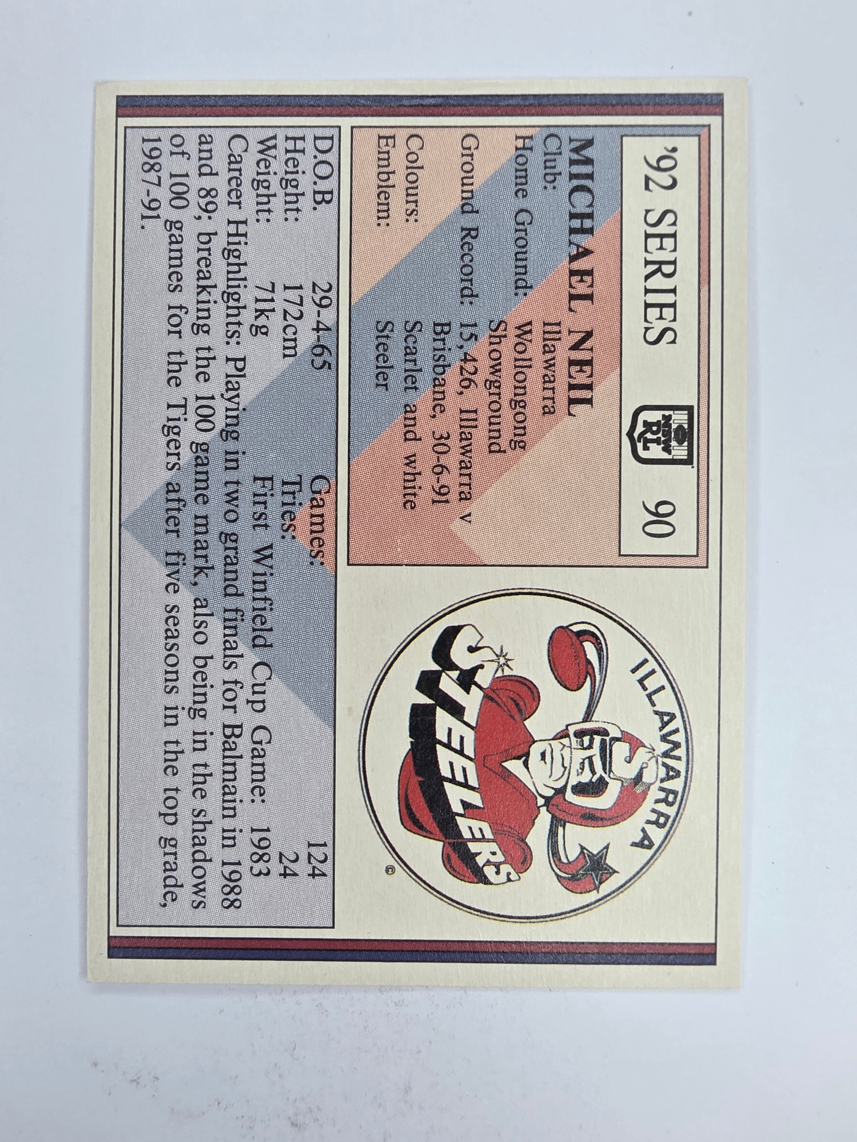NRL 1992 Regina Base Card #90 Michael Neil Illawarra Steelers