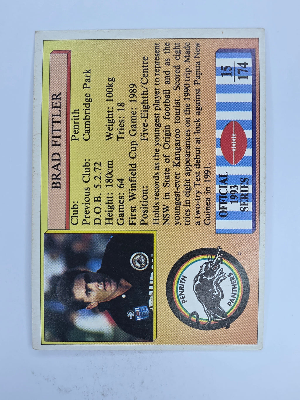 NRL 1993 Regina Base Card #15 Brad Fittler Penrith Panthers