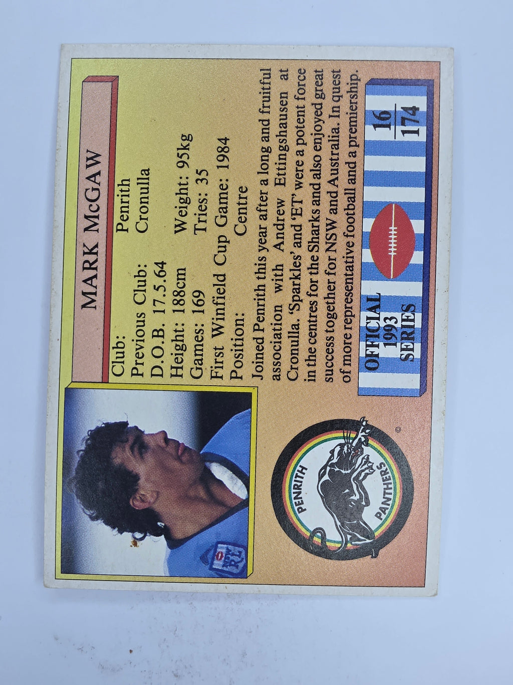NRL 1993 Regina Base Card #16 Mark McGaw Penrith Panthers