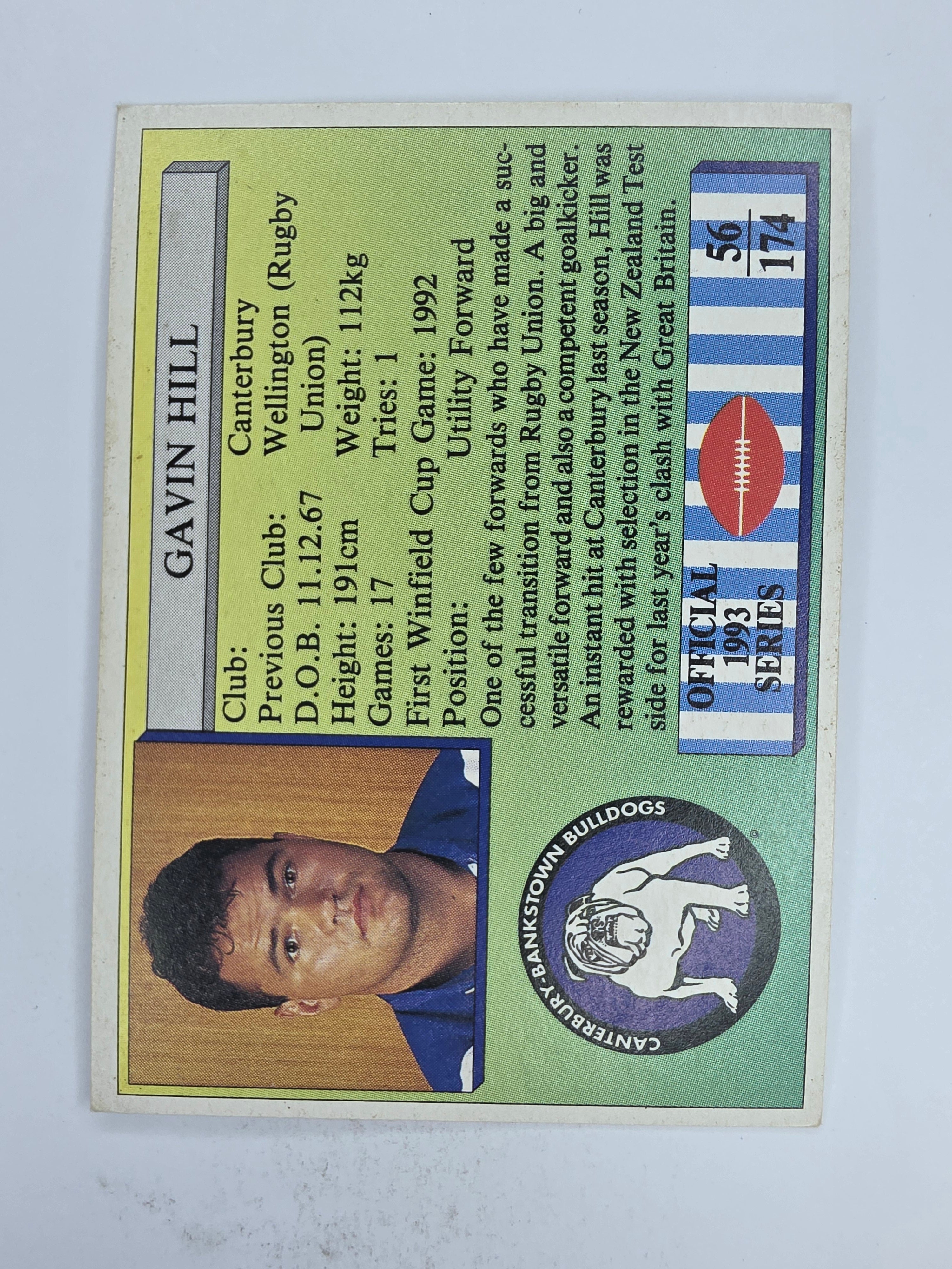 NRL 1993 Regina Base Card #56 Gavin Hill Canterbury Bankstown Bulldogs