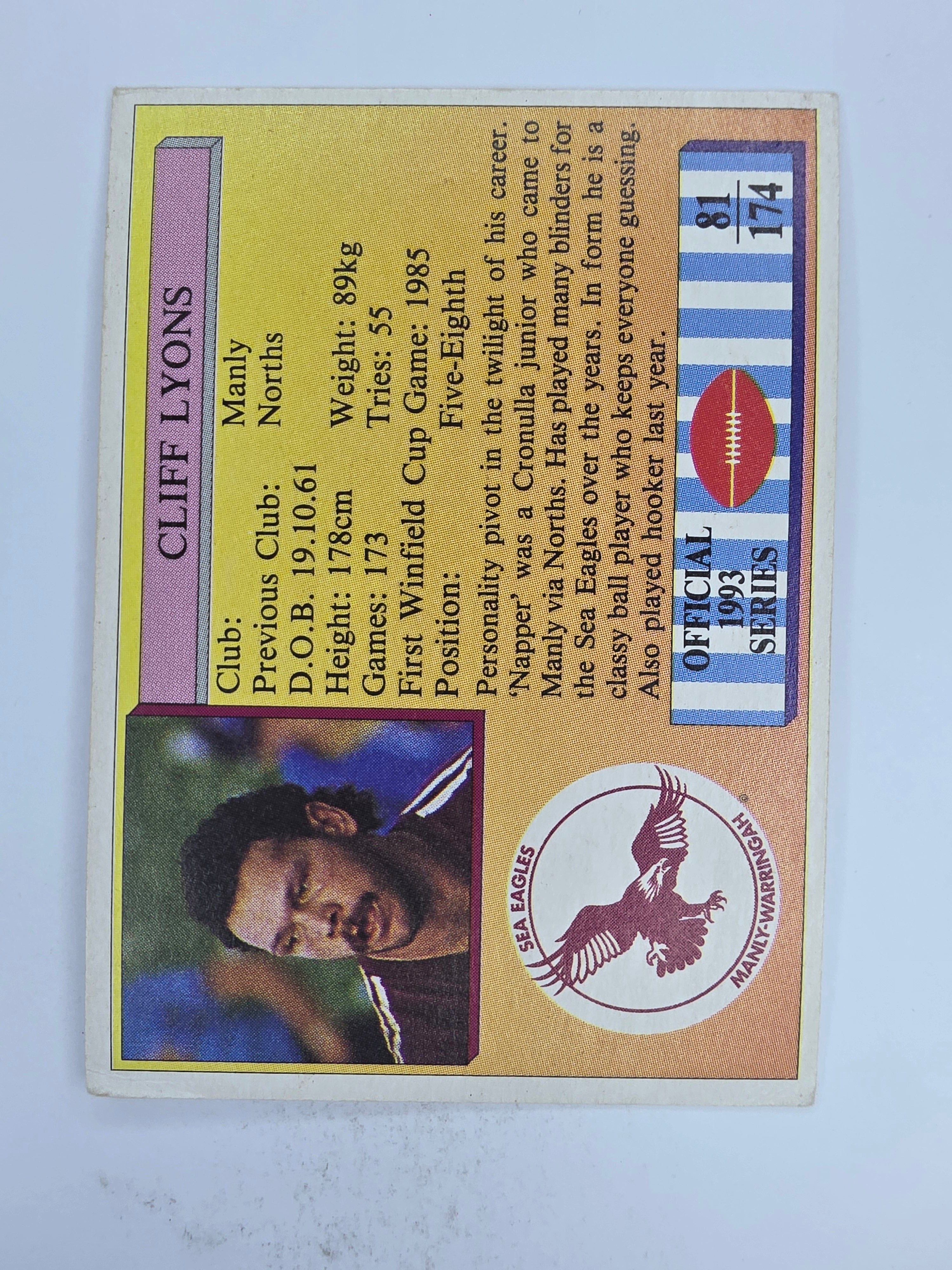 NRL 1993 Regina Base Card #81 Cliff Lyons Manly Warringah Sea Eagles