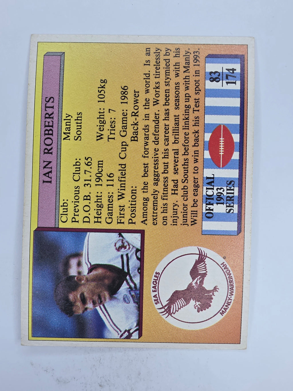 NRL 1993 Regina Base Card #83 Ian Roberts Manly Warringah Sea Eagles