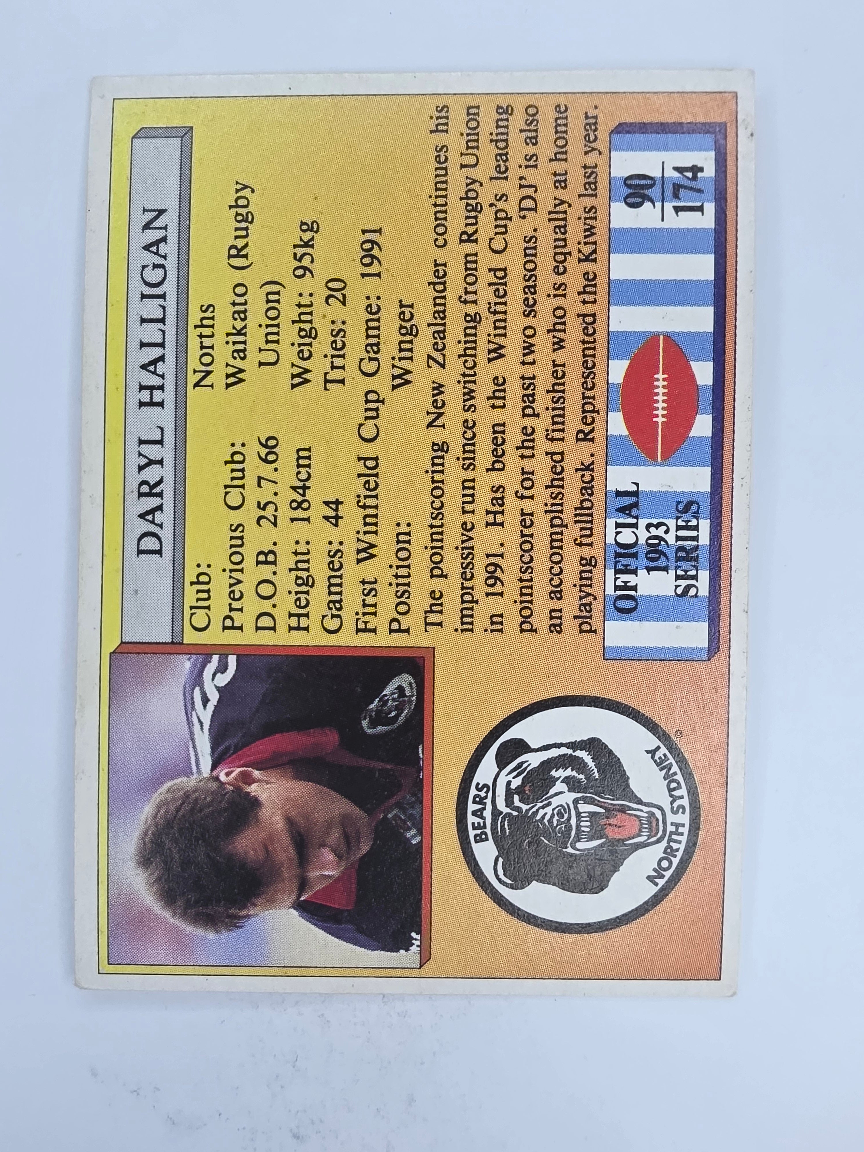 NRL 1993 Regina Base Card #90 Daryl Halligan North Sydney Bears
