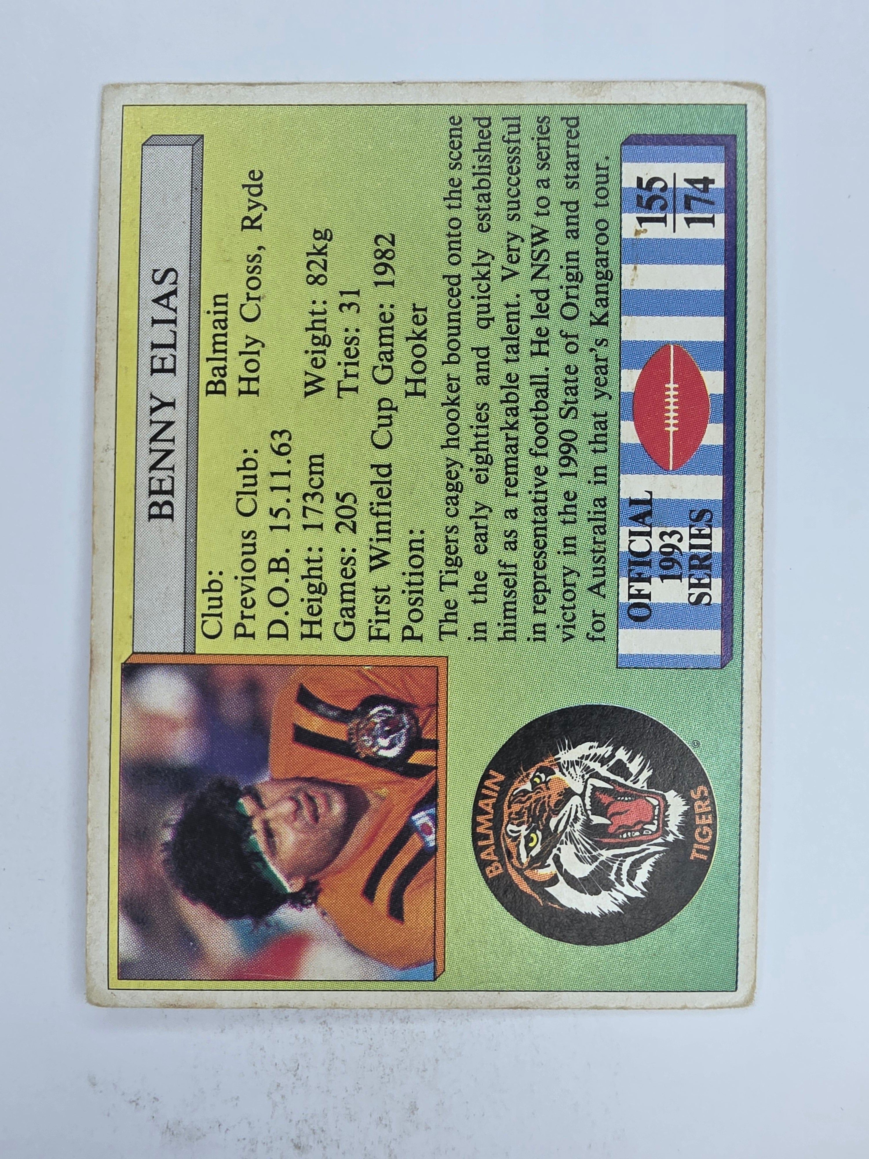NRL 1993 Regina Base Card #155 Ben Elias Balmain Tigers