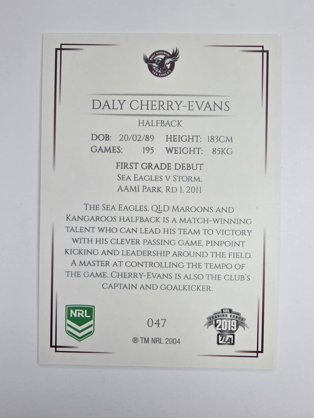 NRL 2019 Elite Base Card #47 Daly Cherry-Evans Manly Warringah Sea Eagles