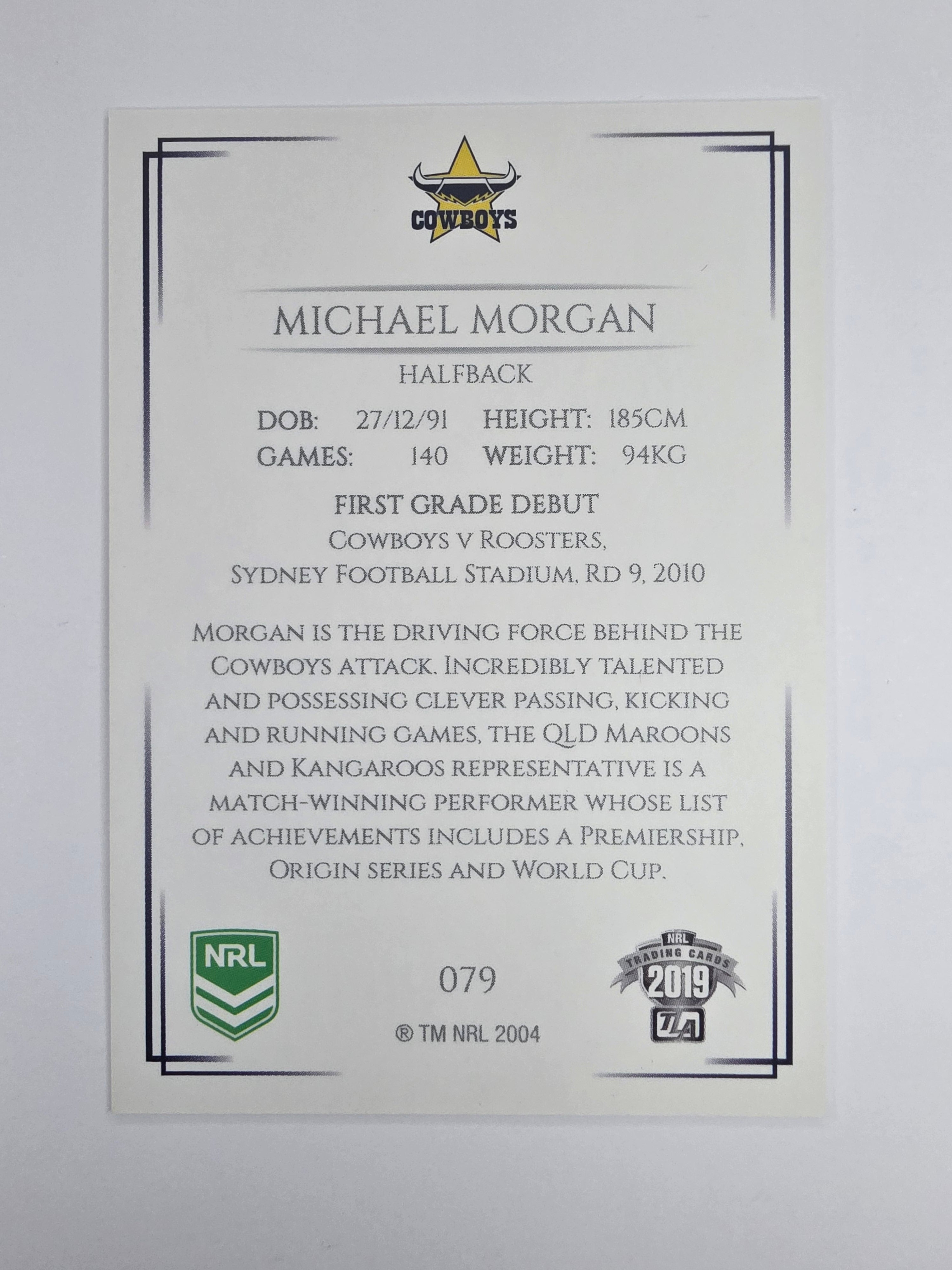NRL 2019 Elite Base Card #79 Michael Morgan North Queensland Cowboys
