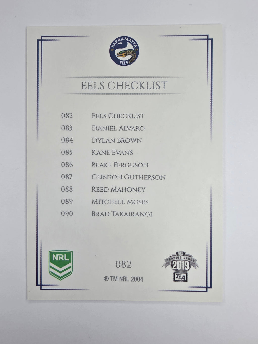 NRL 2019 Elite Base Card #82 Checklist Parramatta Eels