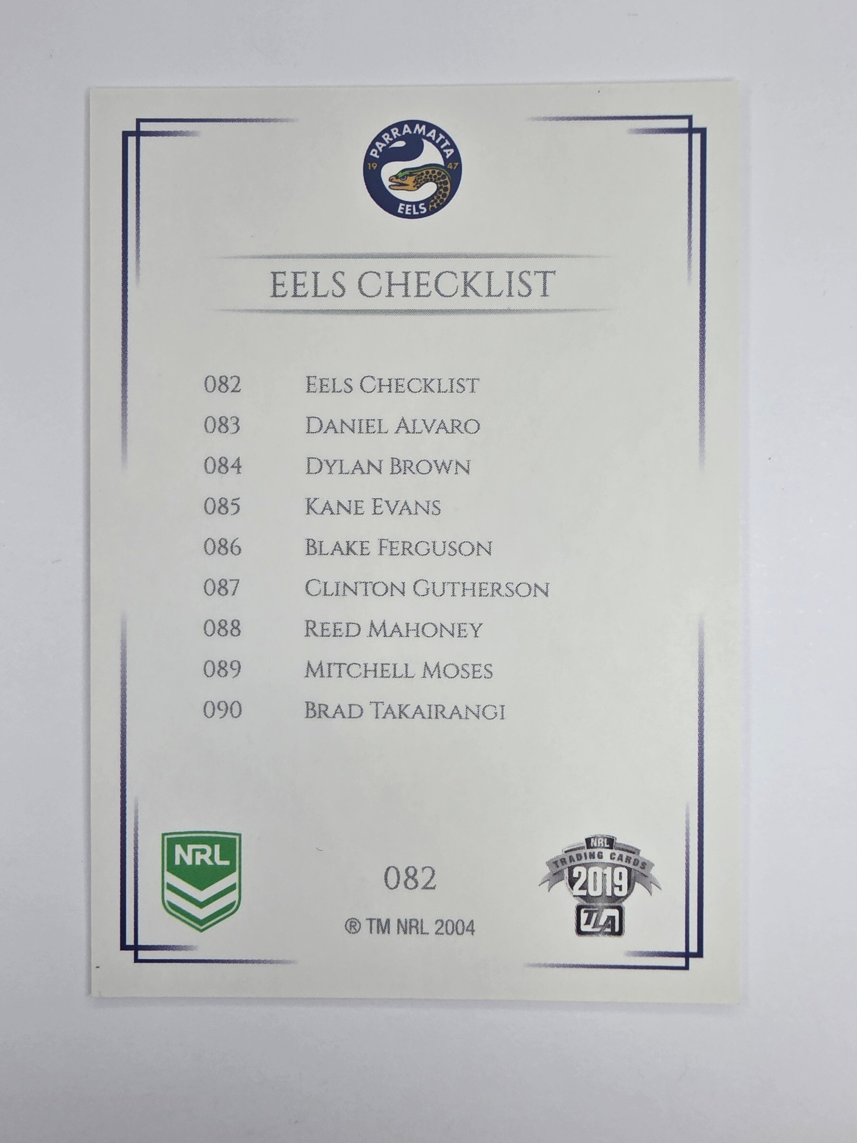 NRL 2019 Elite Base Card #82 Checklist Parramatta Eels