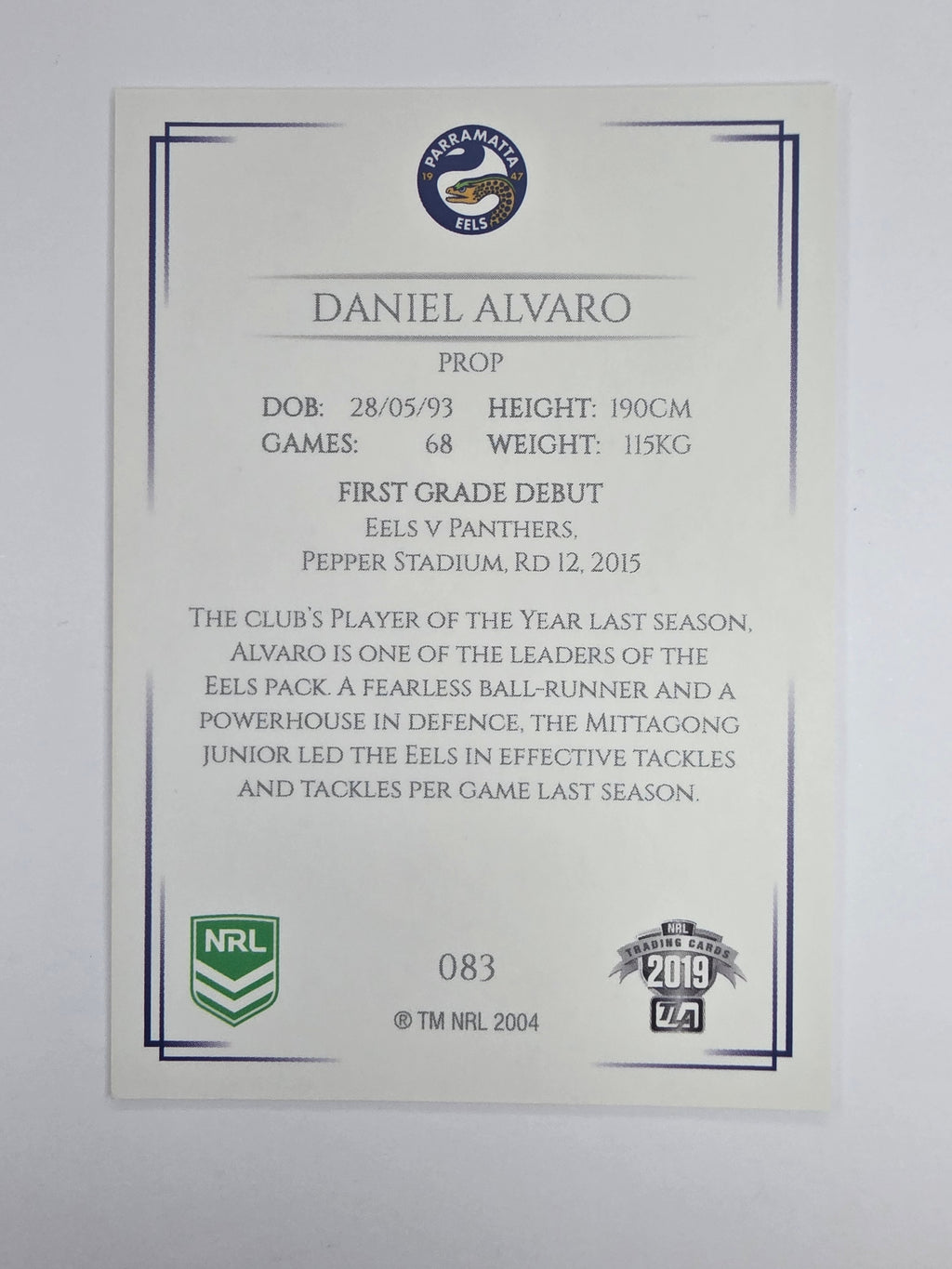 NRL 2019 Elite Base Card #83 Daniel Alvaro Parramatta Eels