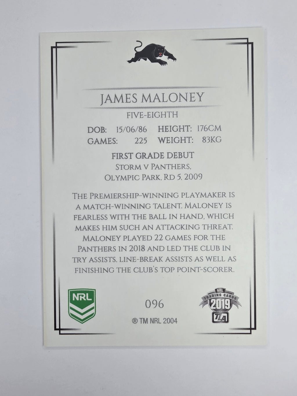 NRL 2019 Elite Base Card #96 James Maloney Penrith Panthers