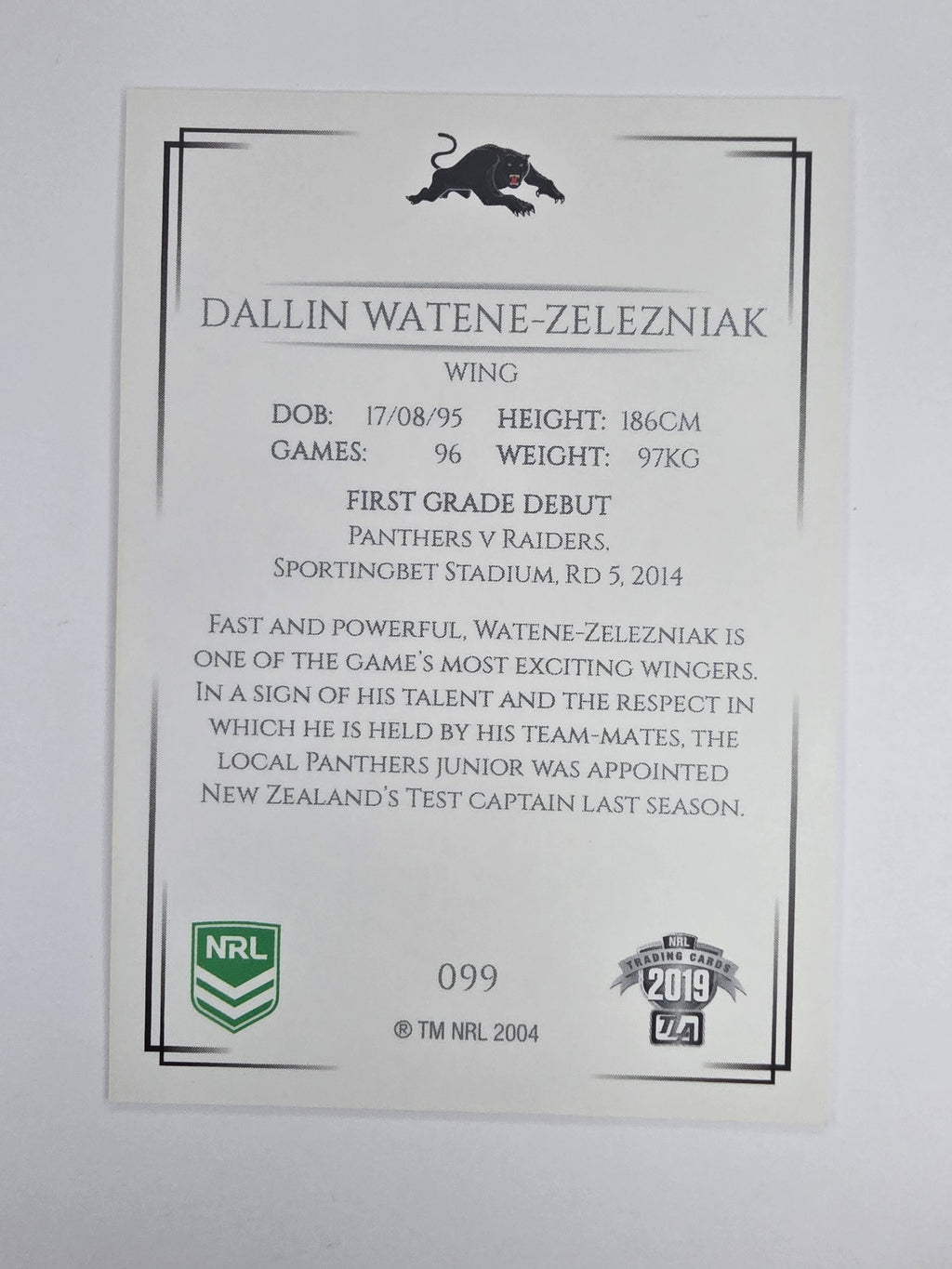 NRL 2019 Elite Base Card #99 Dallin Watene-Zelezniak Penrith Panthers