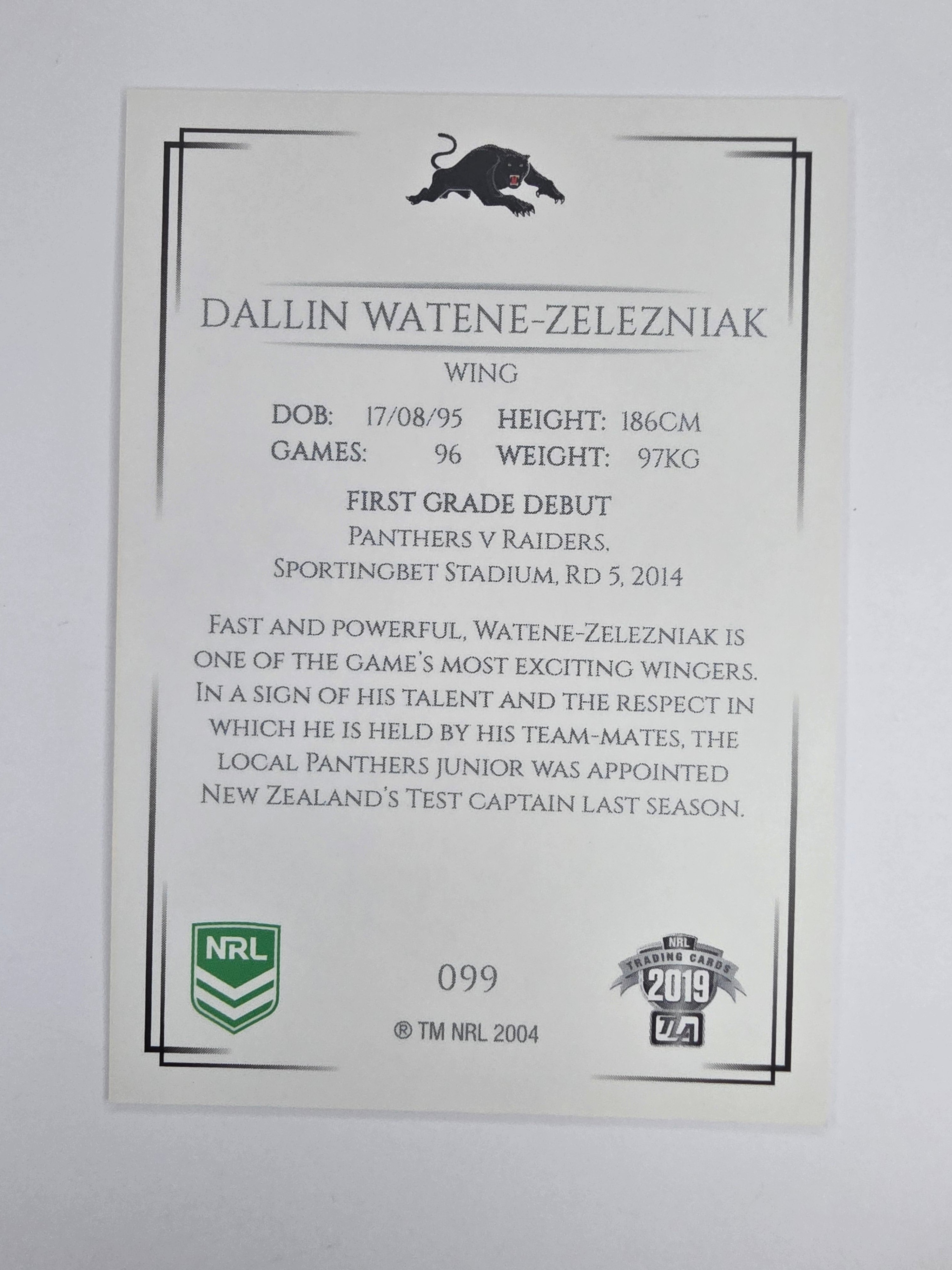 NRL 2019 Elite Base Card #99 Dallin Watene-Zelezniak Penrith Panthers