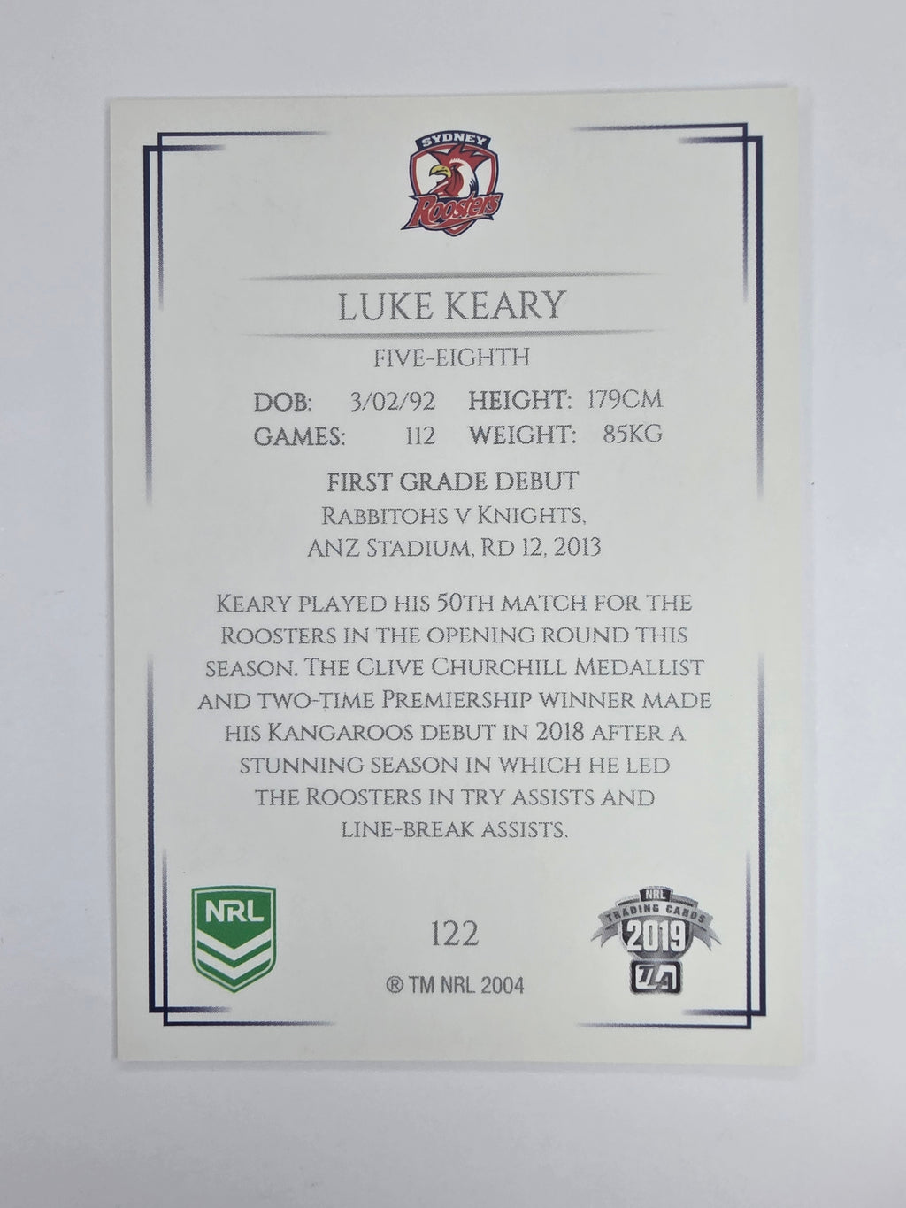 NRL 2019 Elite Base Card #122 Luke Keary Sydney Roosters