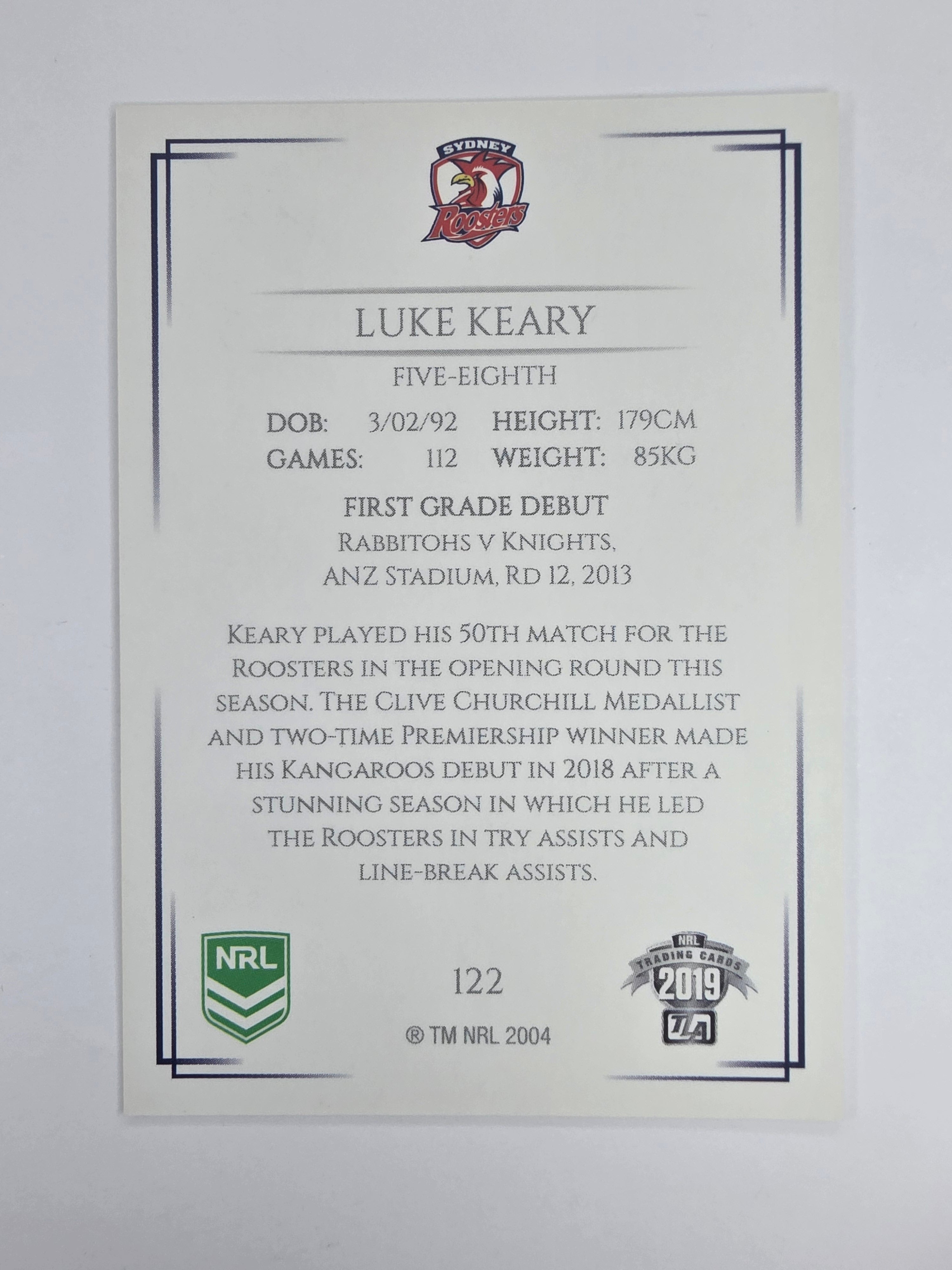 NRL 2019 Elite Base Card #122 Luke Keary Sydney Roosters