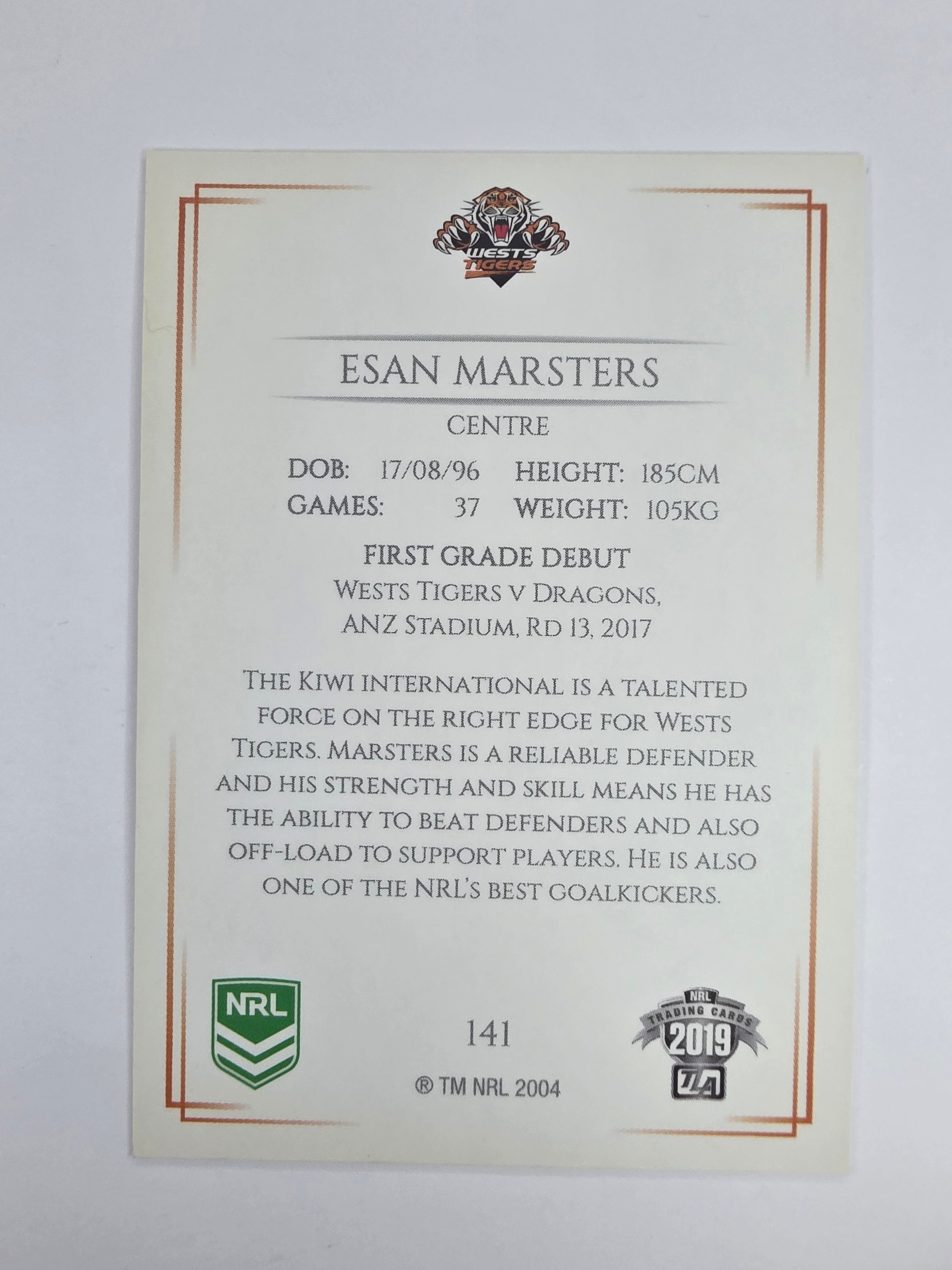 NRL 2019 Elite Base Card #141 Esan Marsters Wests Tigers