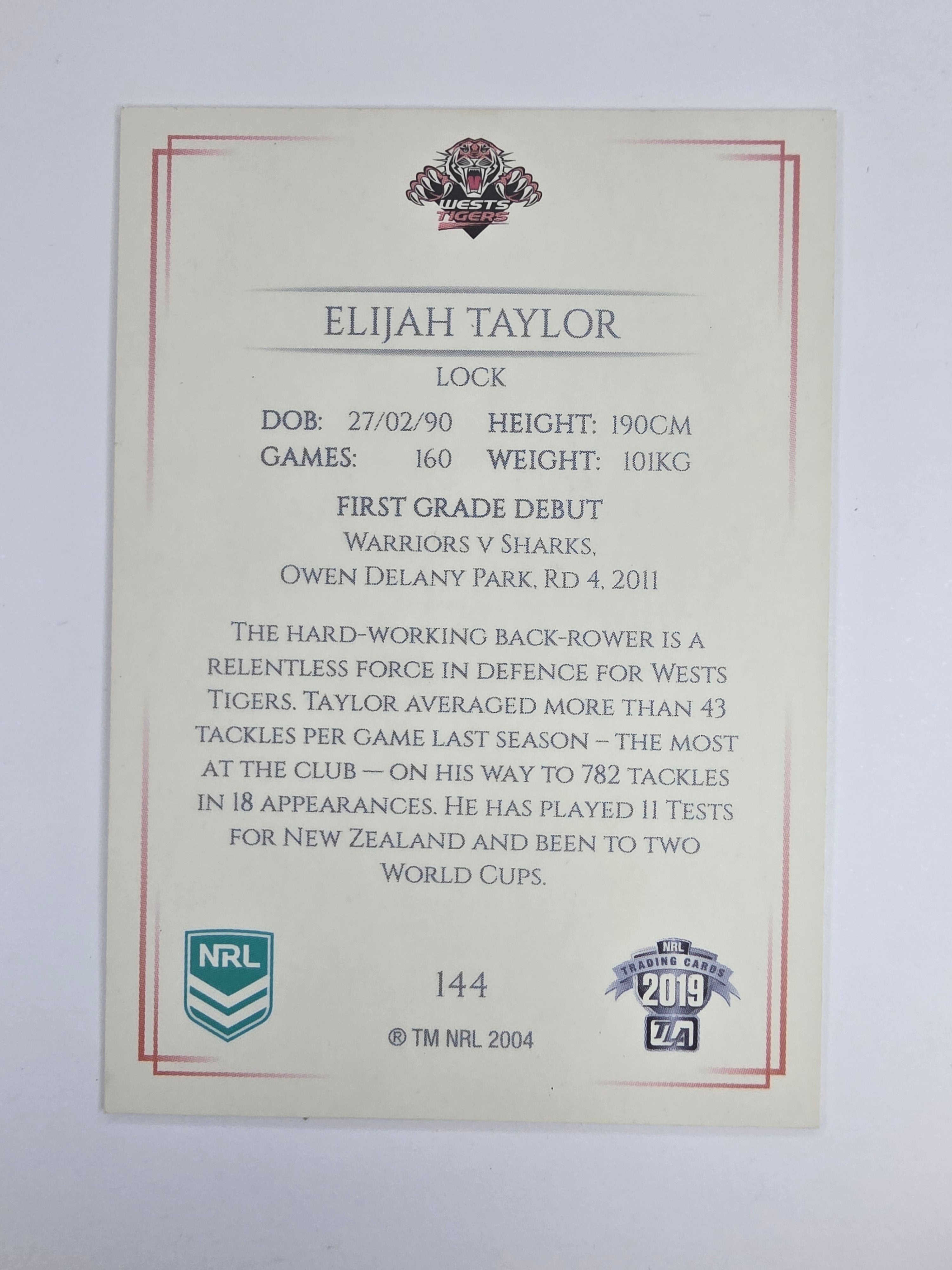 NRL 2019 Elite Base Card #144 Elijah Taylor Wests Tigers