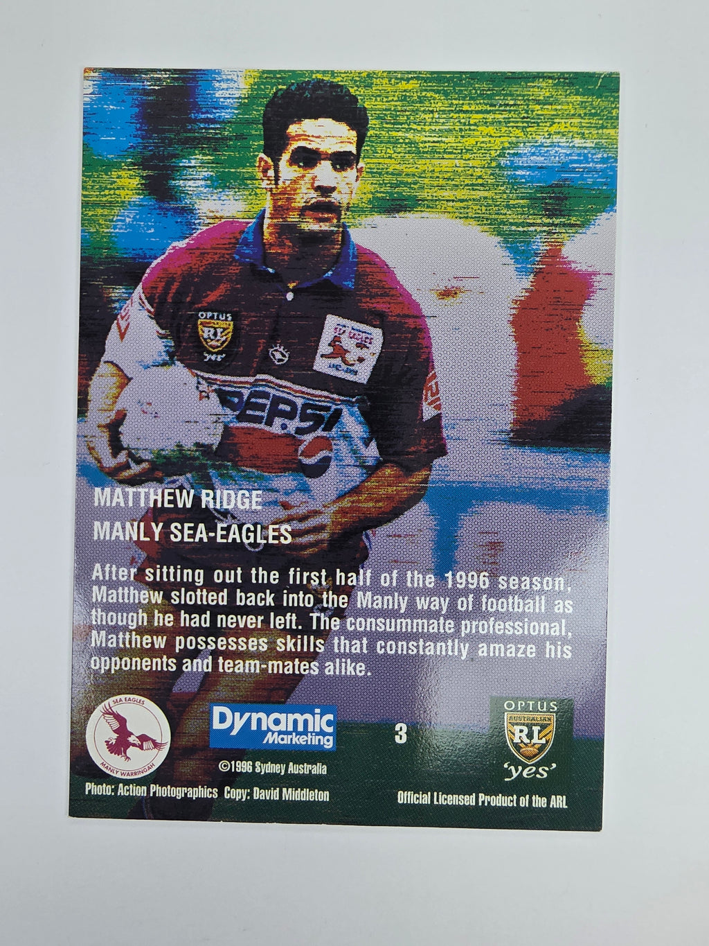 1996 Dynamic Signature Gold #3 Matthew Ridge Manly Warringah Sea Eagles