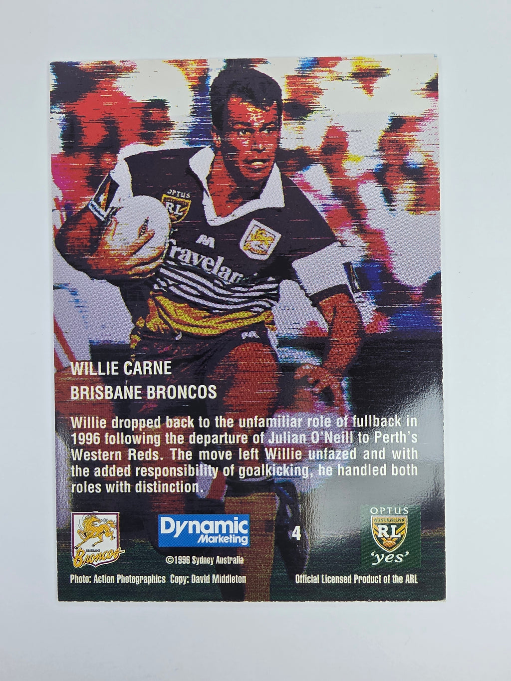 1996 Dynamic Signature Gold #4 Willie Carne Brisbane Broncos