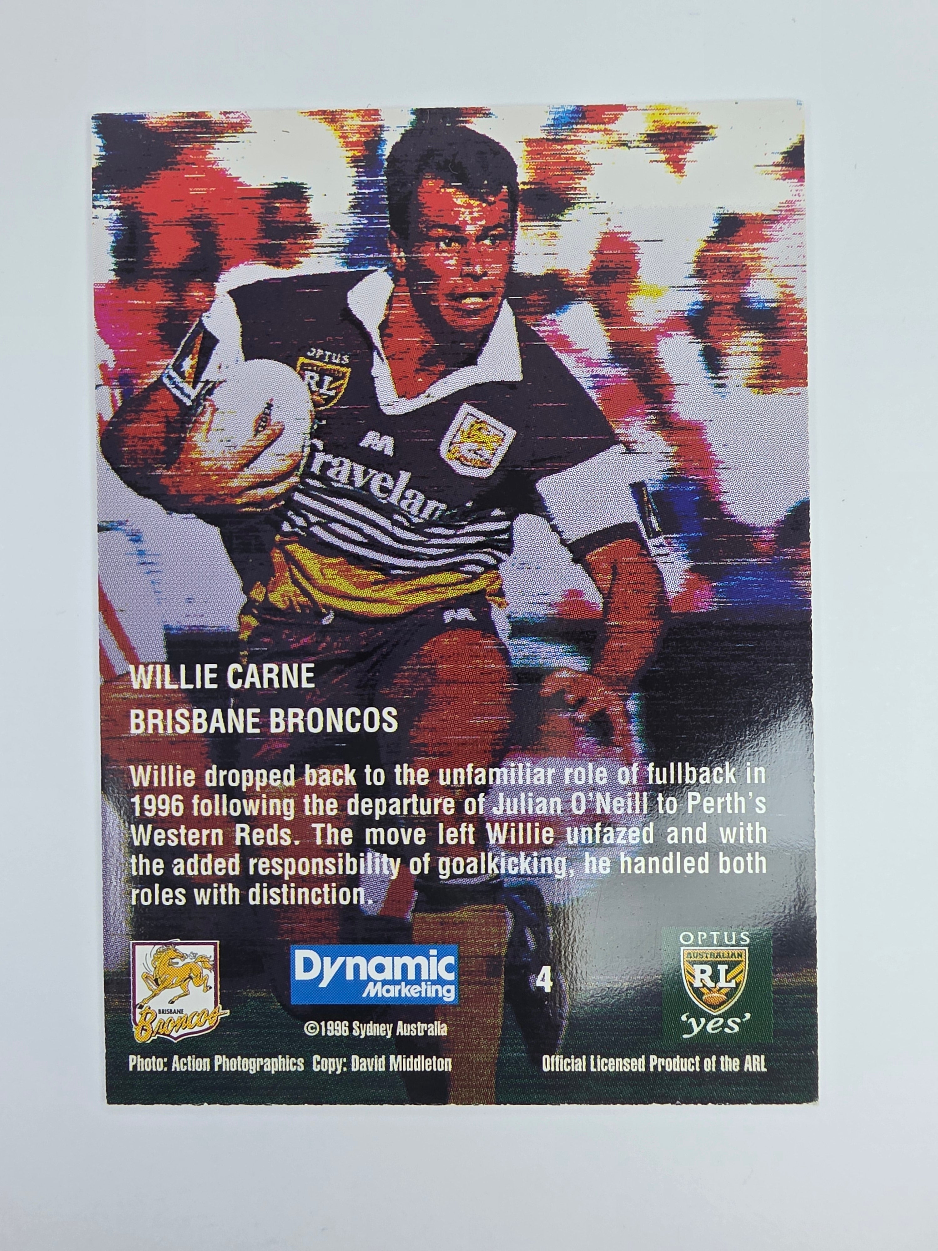 1996 Dynamic Signature Gold #4 Willie Carne Brisbane Broncos