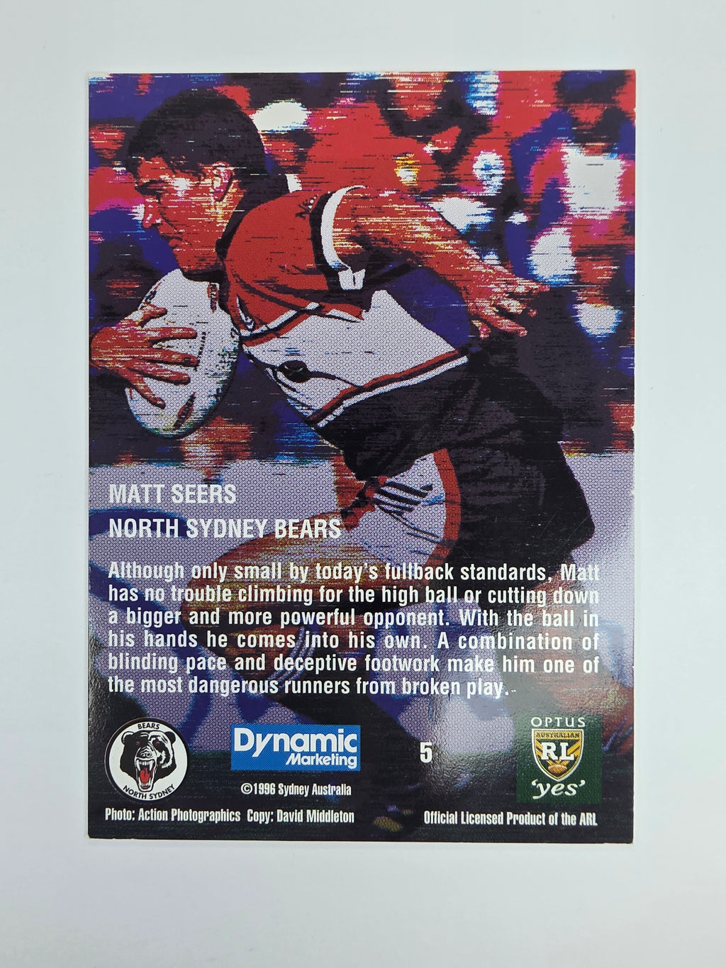 1996 Dynamic Signature Gold #5 Matt Seers North Sydney Bears