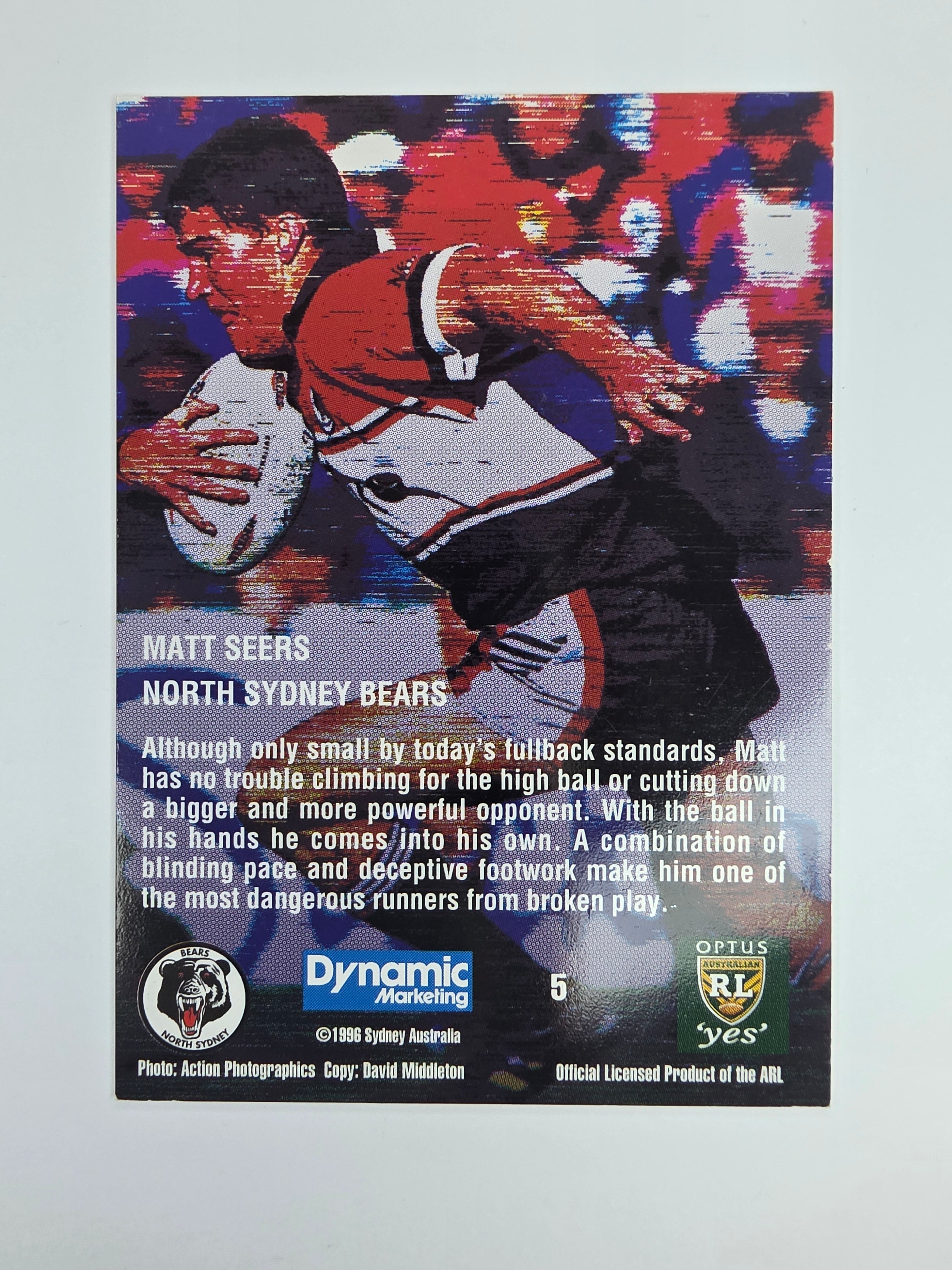 1996 Dynamic Signature Gold #5 Matt Seers North Sydney Bears