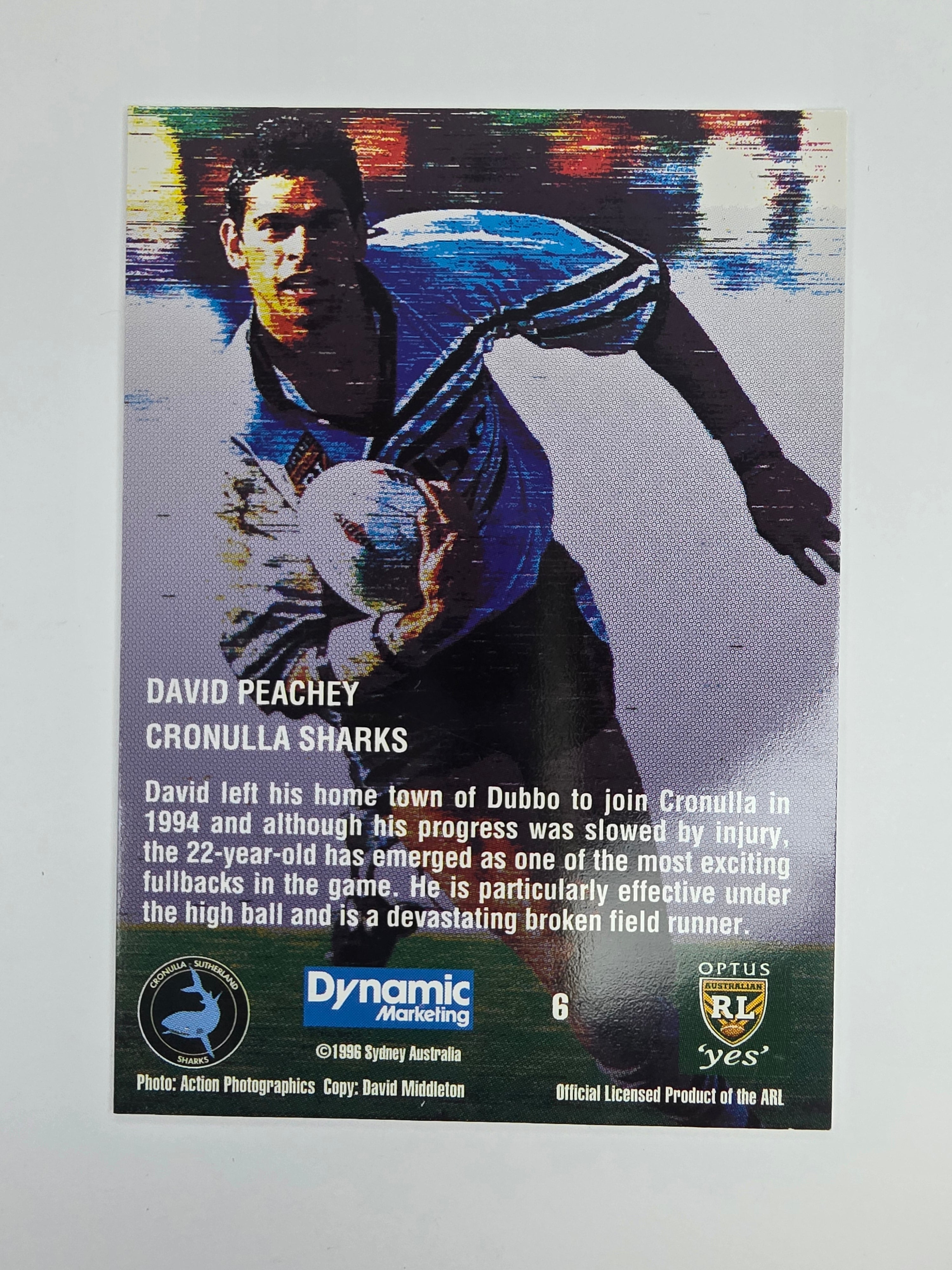 1996 Dynamic Signature Gold #6 David Peachey Cronulla Sutherland Sharks