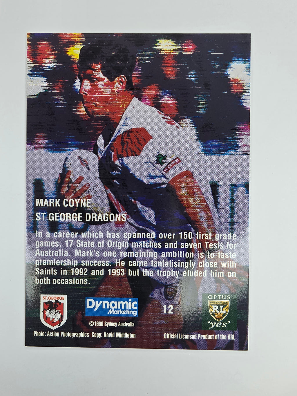 1996 Dynamic Signature Gold #12 Mark Coyne St. George Dragons