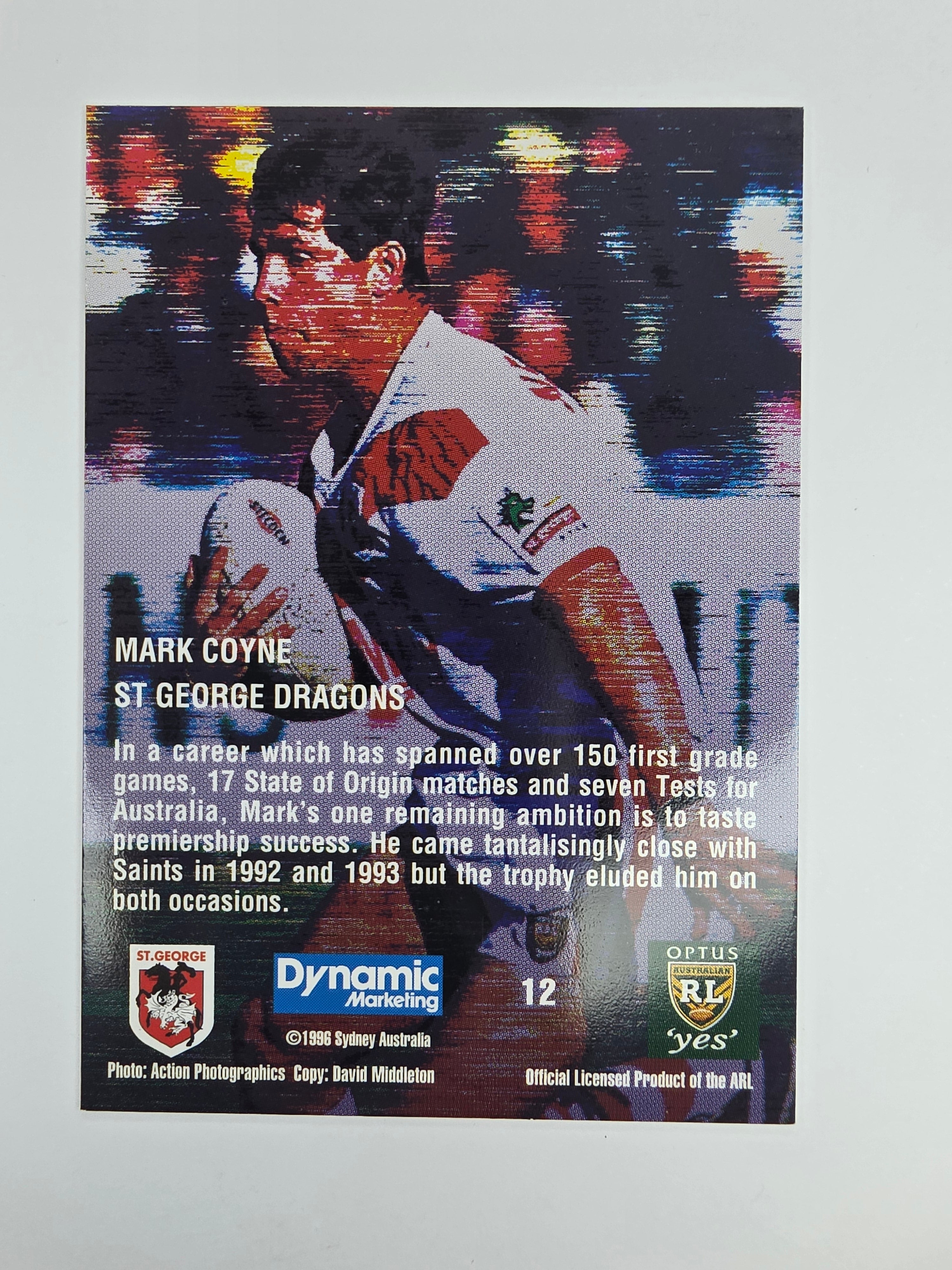1996 Dynamic Signature Gold #12 Mark Coyne St. George Dragons