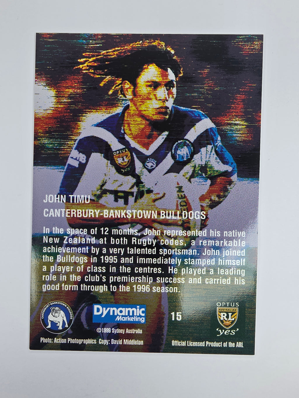 1996 Dynamic Signature Gold #15 John Timu Canterbury Bankstown Bulldogs