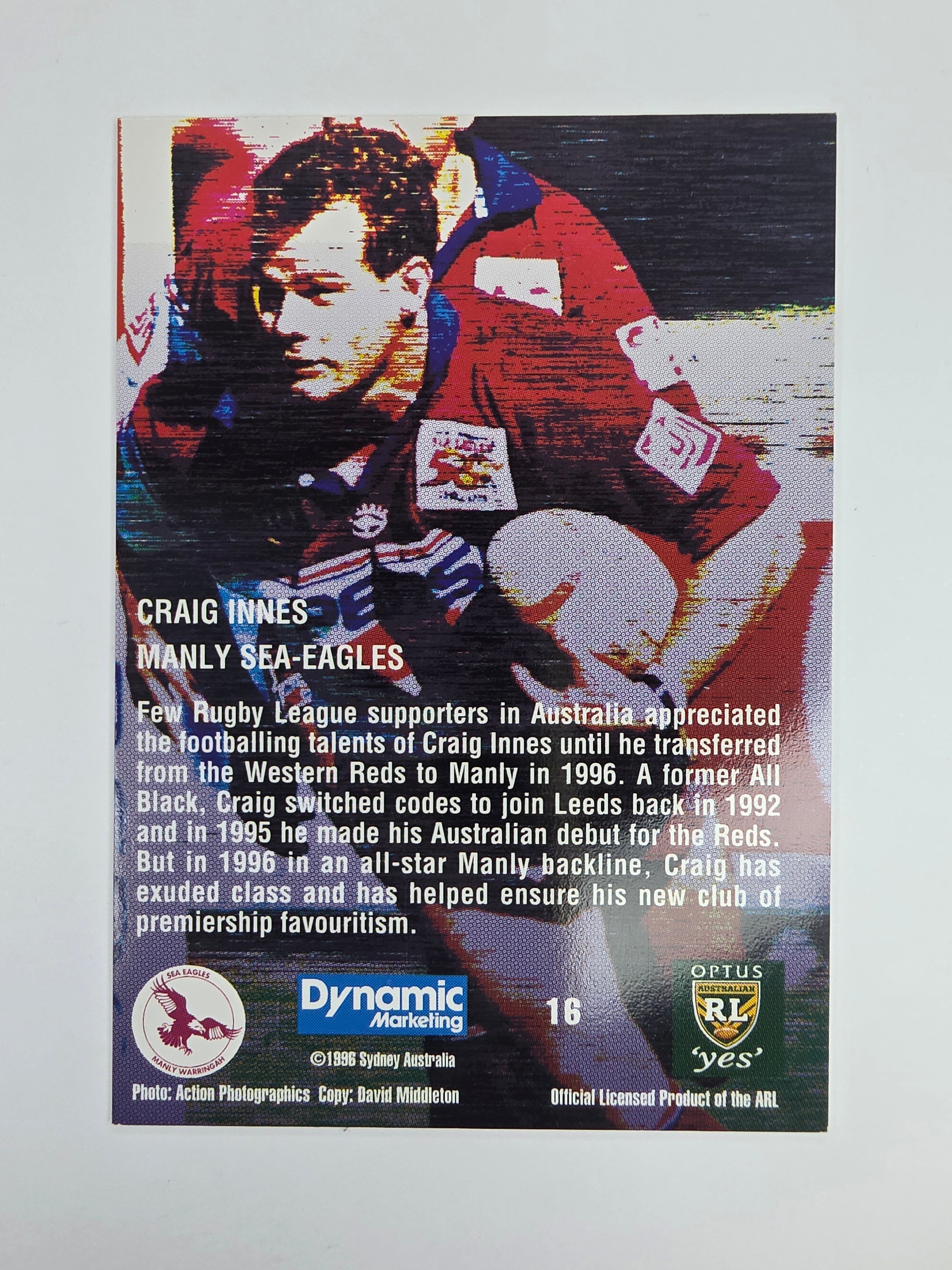 1996 Dynamic Signature Gold #16 Craig Innes Manly Warringah Sea Eagles
