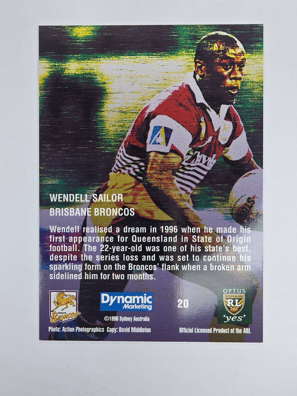 1996 Dynamic Signature Gold #20 Wendell Sailor Brisbane Broncos