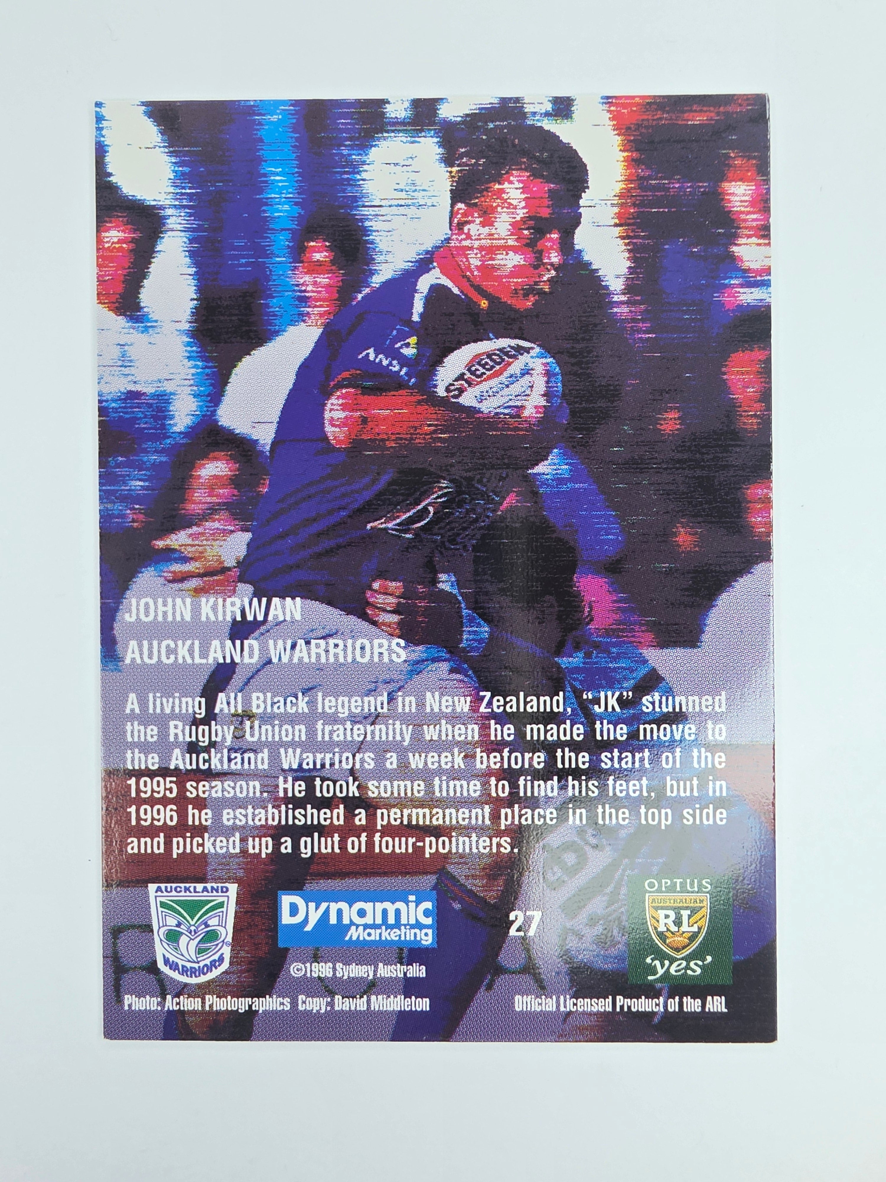 1996 Dynamic Signature Gold #27 John Kirwan Auckland Warriors