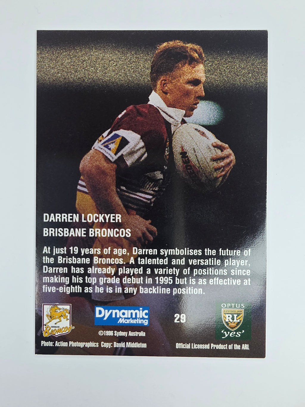 1996 Dynamic Signature Gold #29 Darren Lockyer Brisbane Broncos
