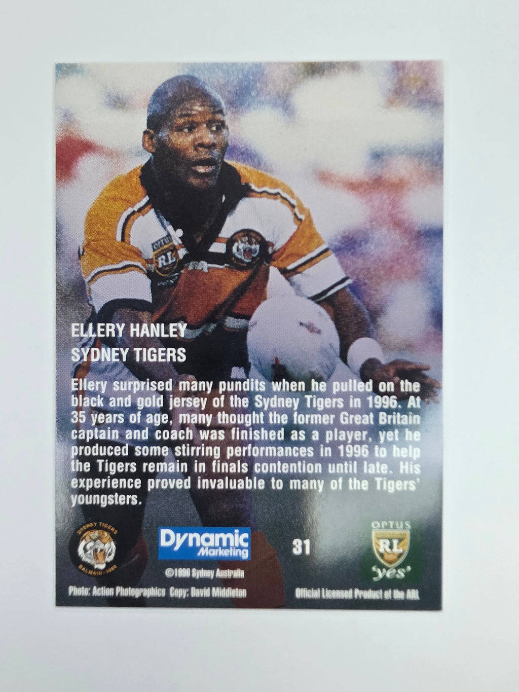 1996 Dynamic Signature Gold #31 Ellery Hanley Balmain Tigers