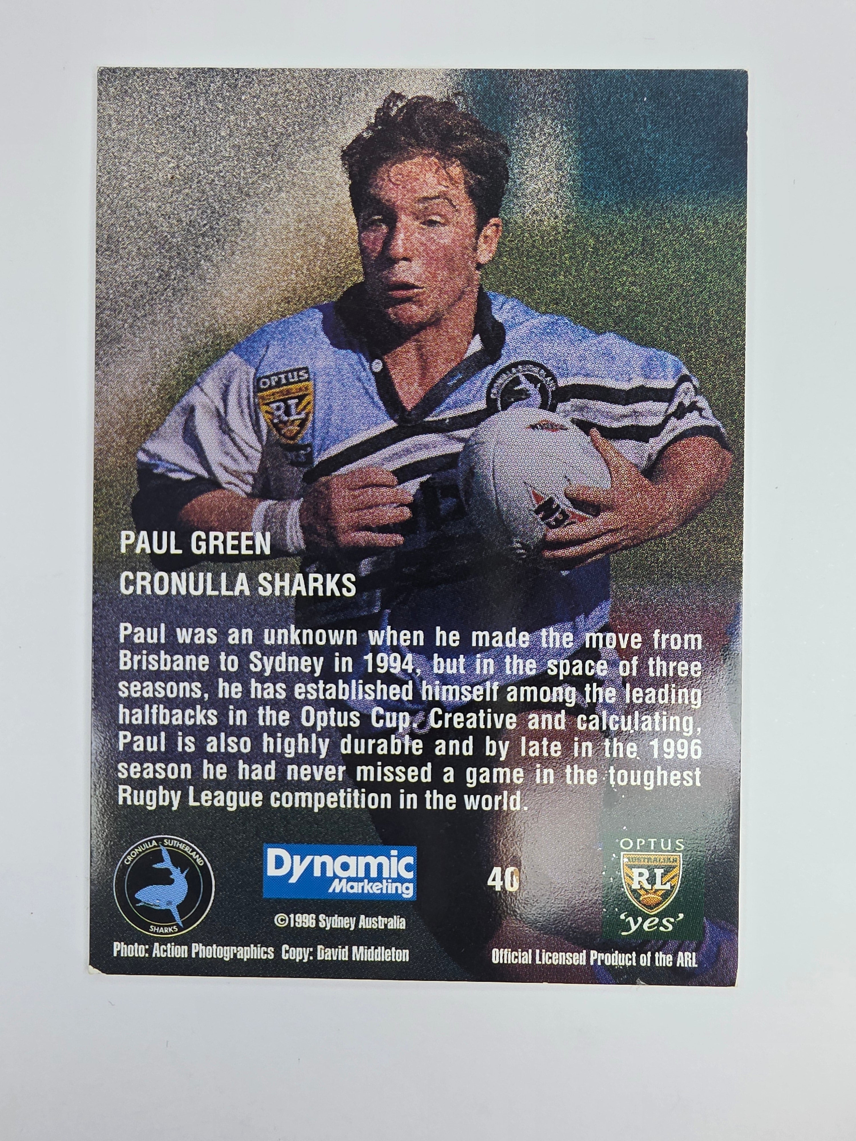 1996 Dynamic Signature Gold #40 Paul Green Cronulla Sutherland Sharks